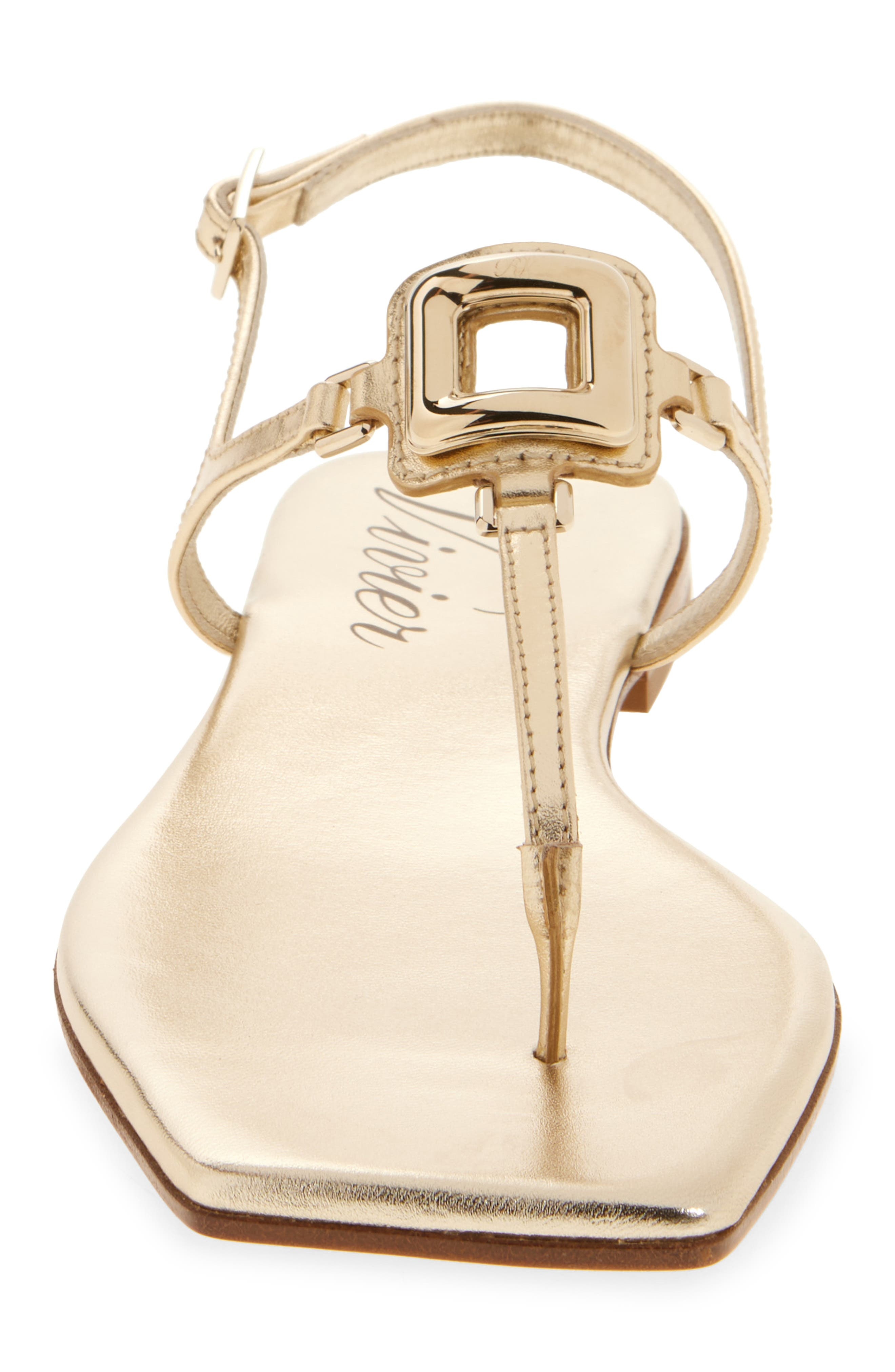 Roger Vivier Viv by the Sea Metallic T-Strap Sandal in Oro Chiaro at Nordstrom - 4