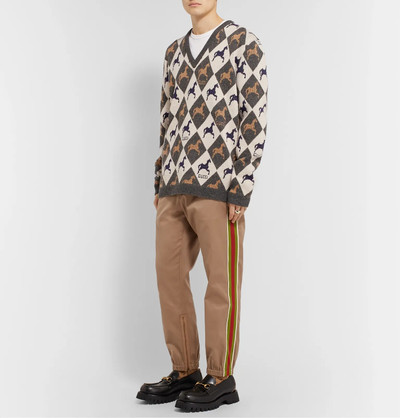 GUCCI Slim-Fit Webbing-Trimmed Cotton-Drill Trousers outlook