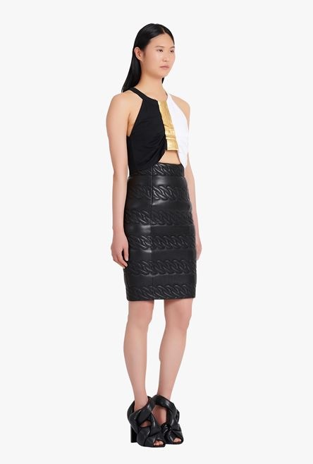 Mid-length quilted black leather skirt - 7