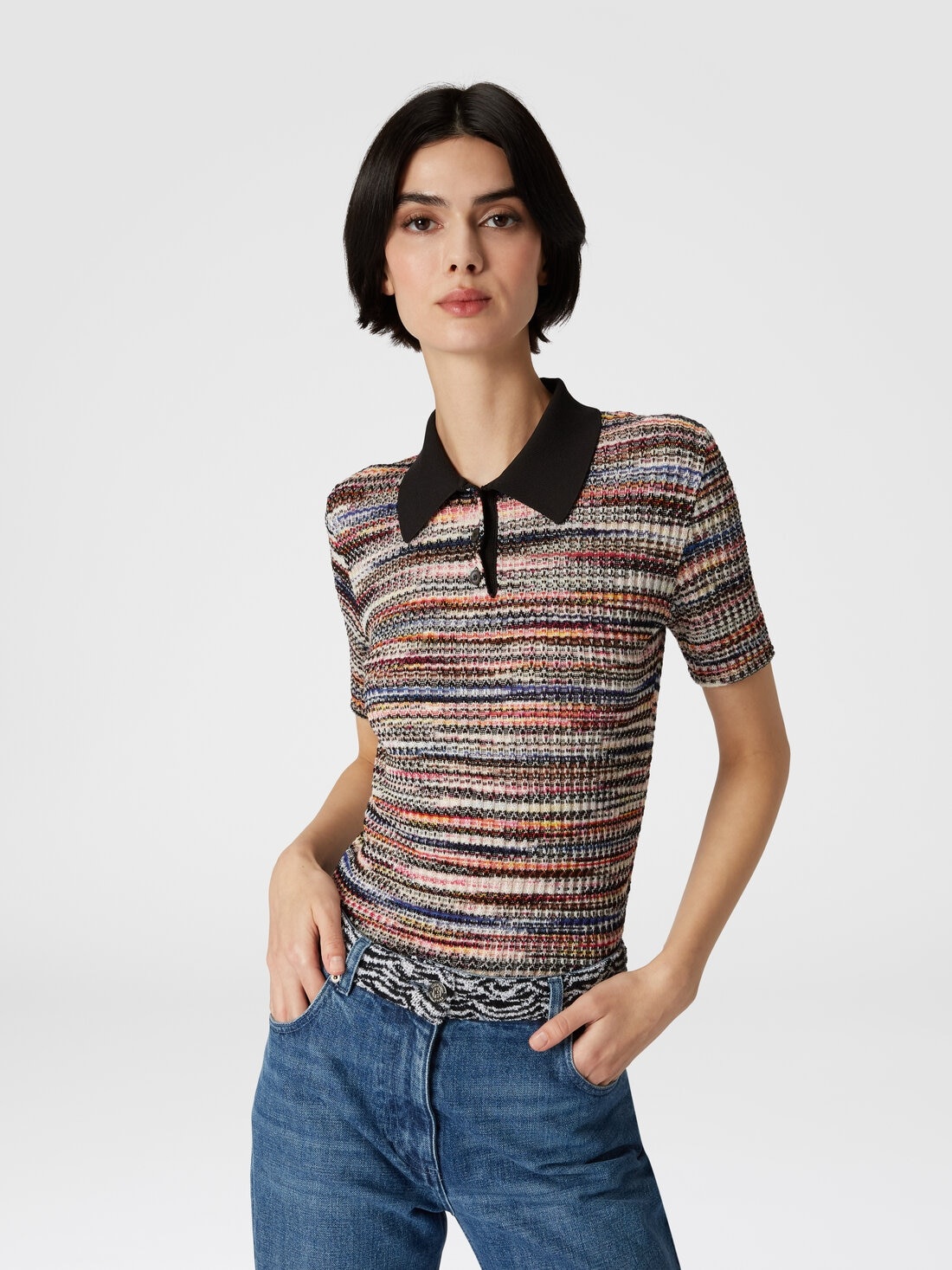 Short-sleeved polo shirt in wool and viscose knit - 4