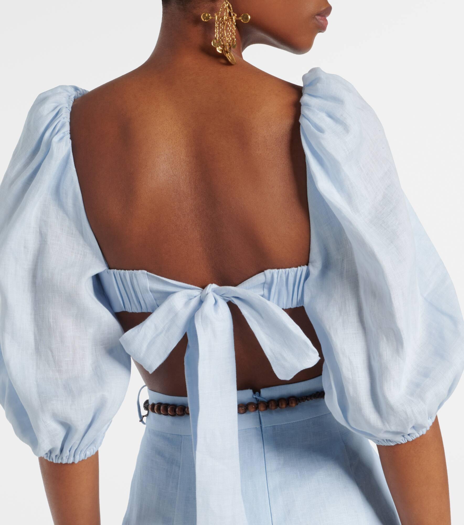 Rhiannon puff-sleeve linen crop top - 5