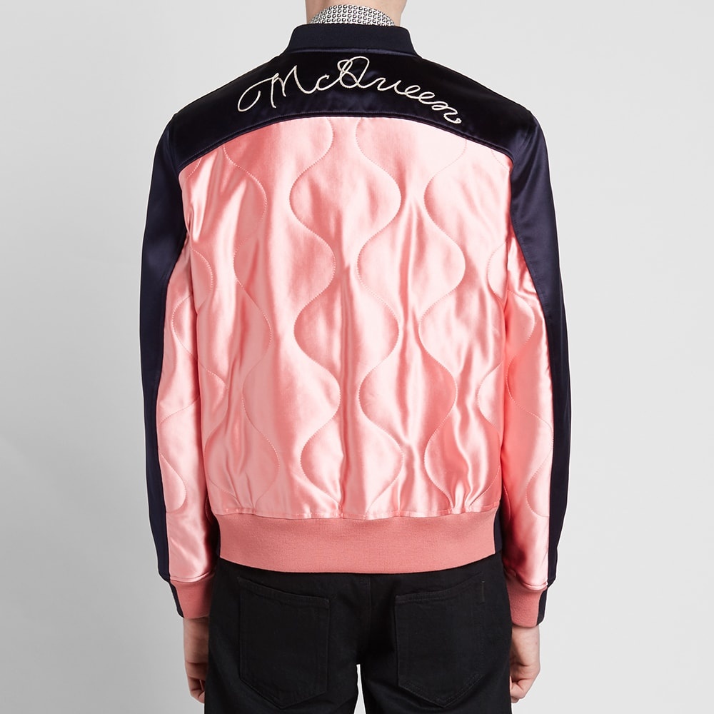 Alexander McQueen Flower Skull Satin Embroidered Bomber Jacket - 6