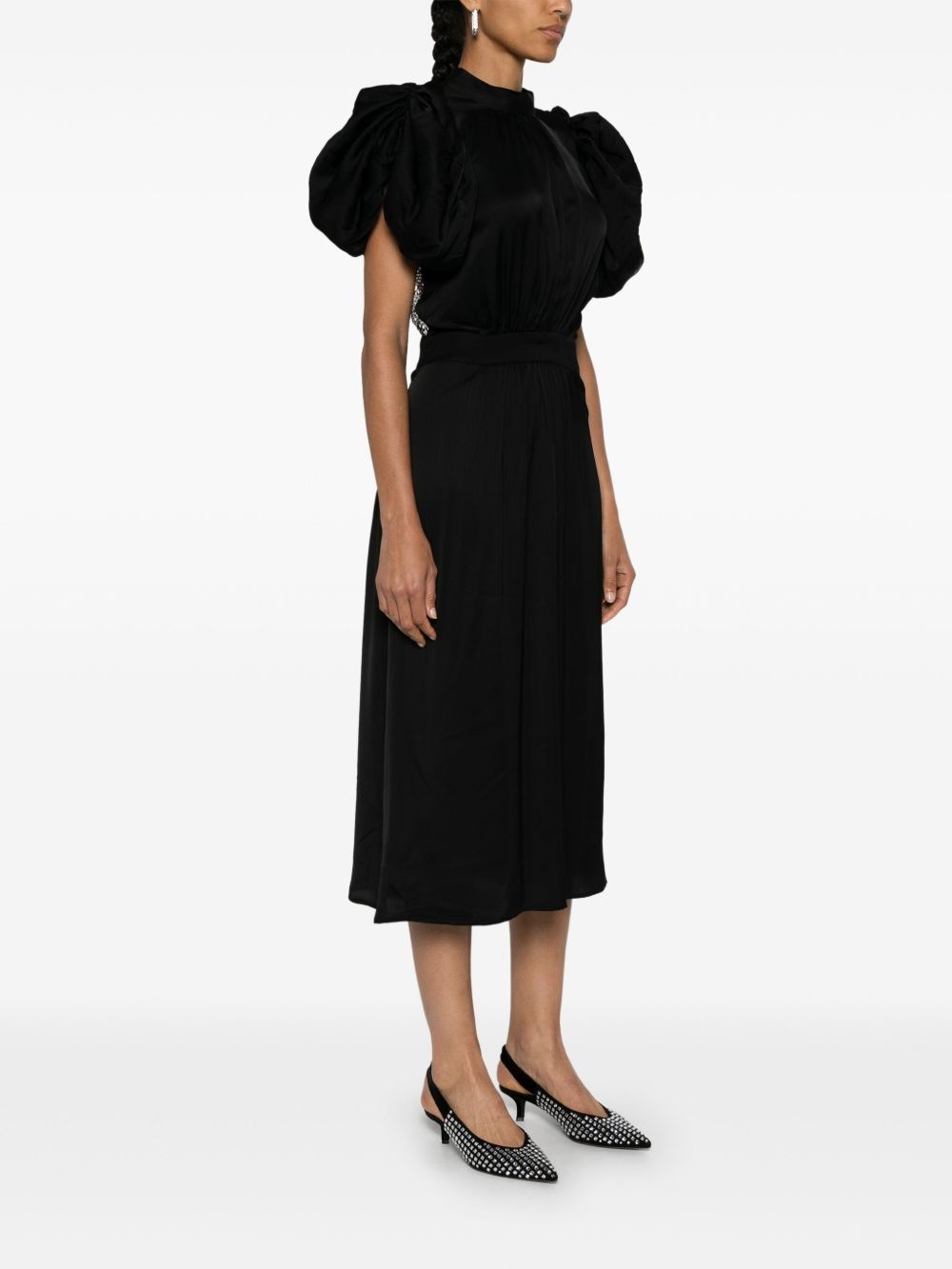 puff-sleeve  sequin embellished midi dress - 3