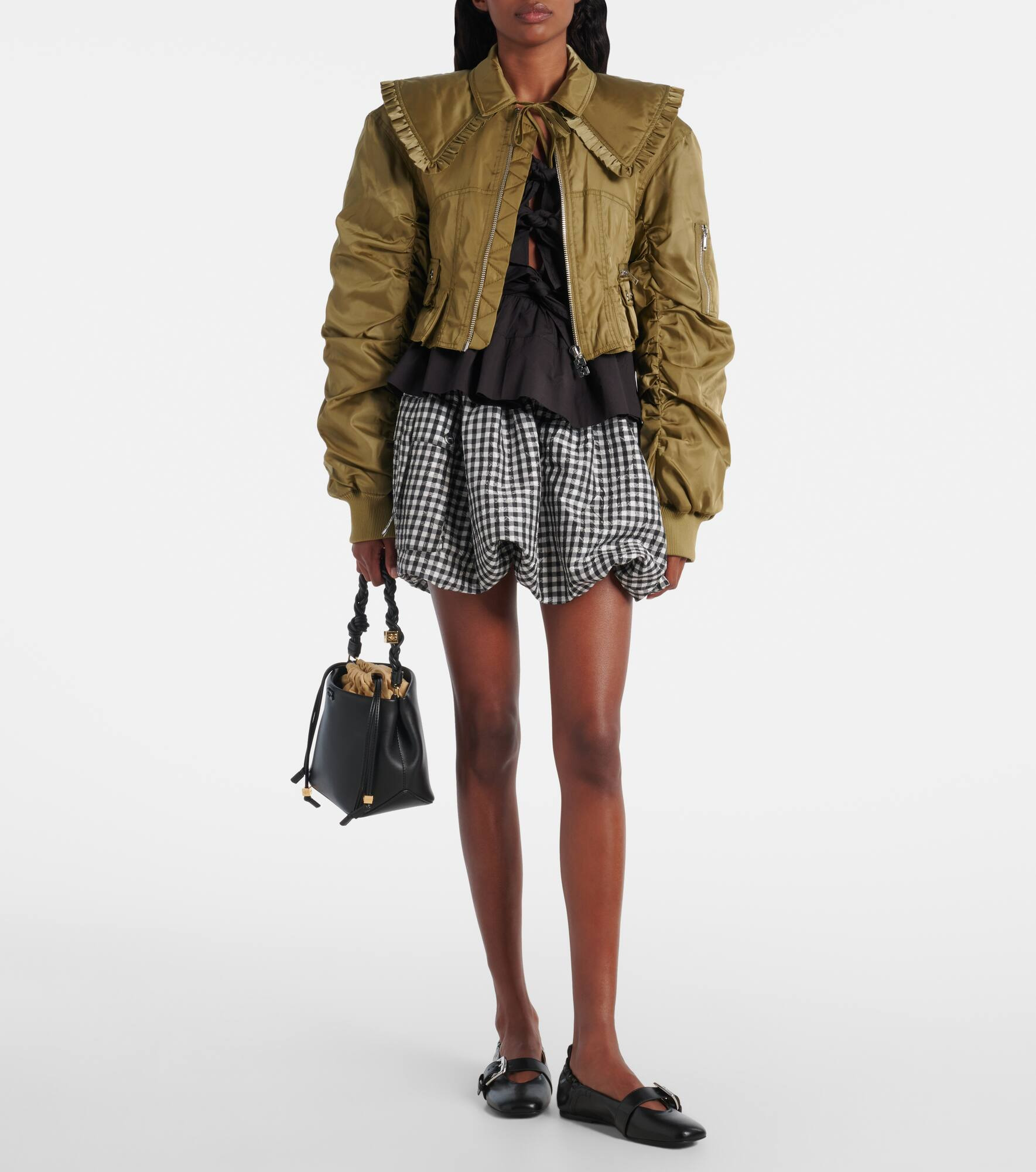 Cropped ruched bomber jacket - 2
