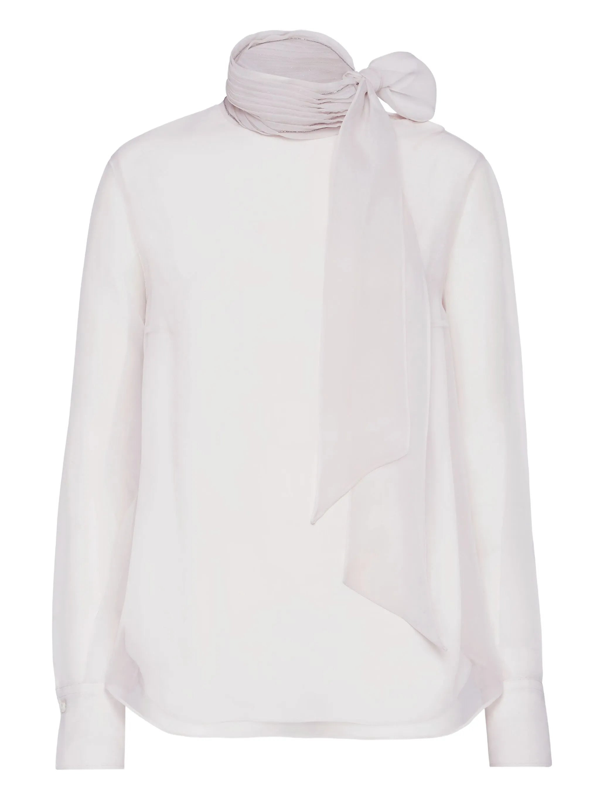 Brunello Cucinelli Pussybow Silk Blouse - 1