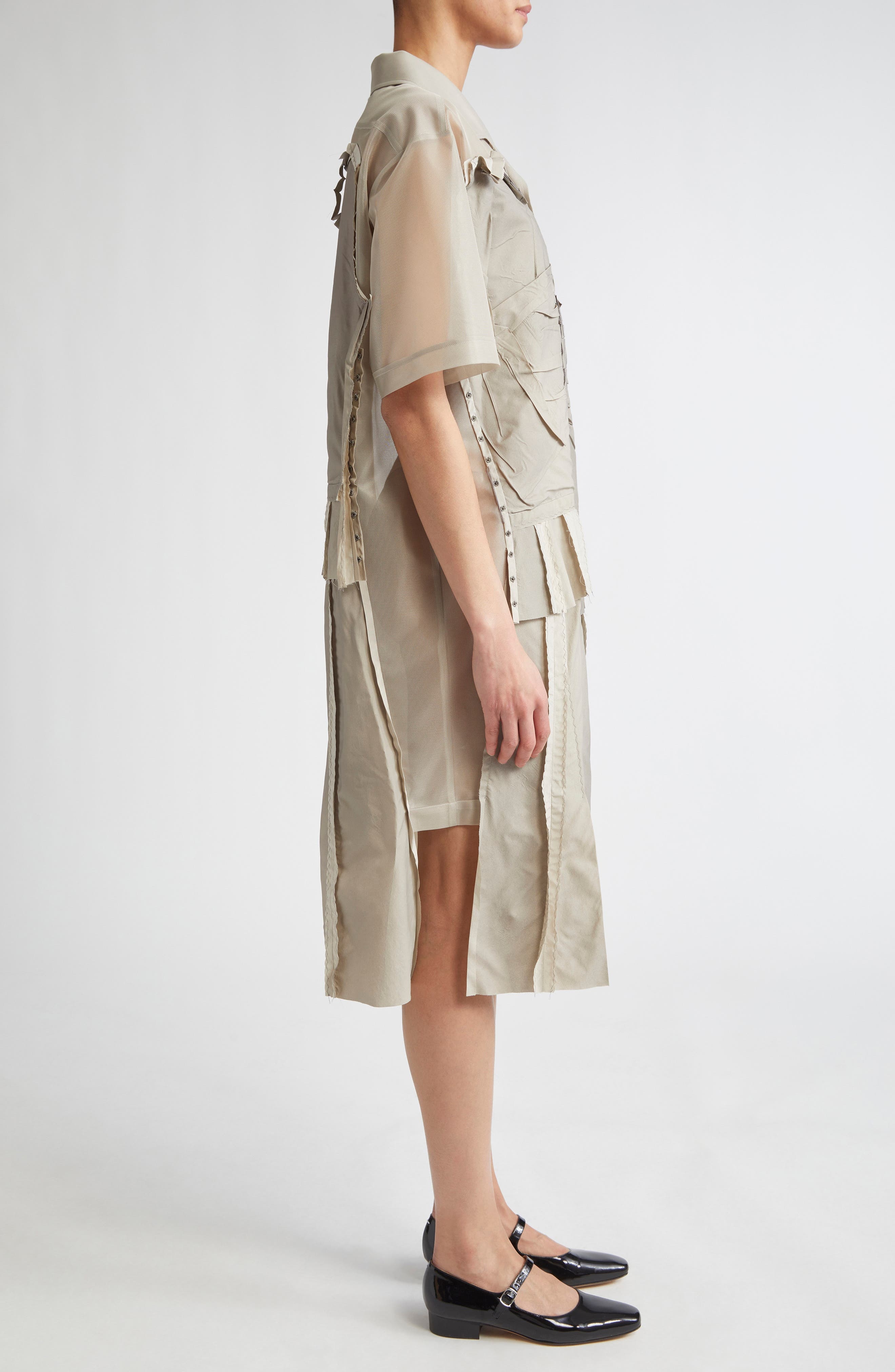 Maison Margiela Décortiqué Pleated Shirtdress in Stone And Powder at Nordstrom - 3