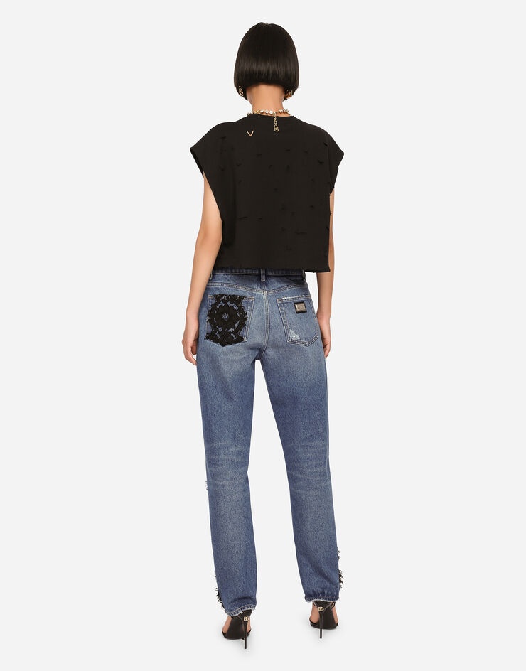 Denim and lace boyfriend jeans - 5