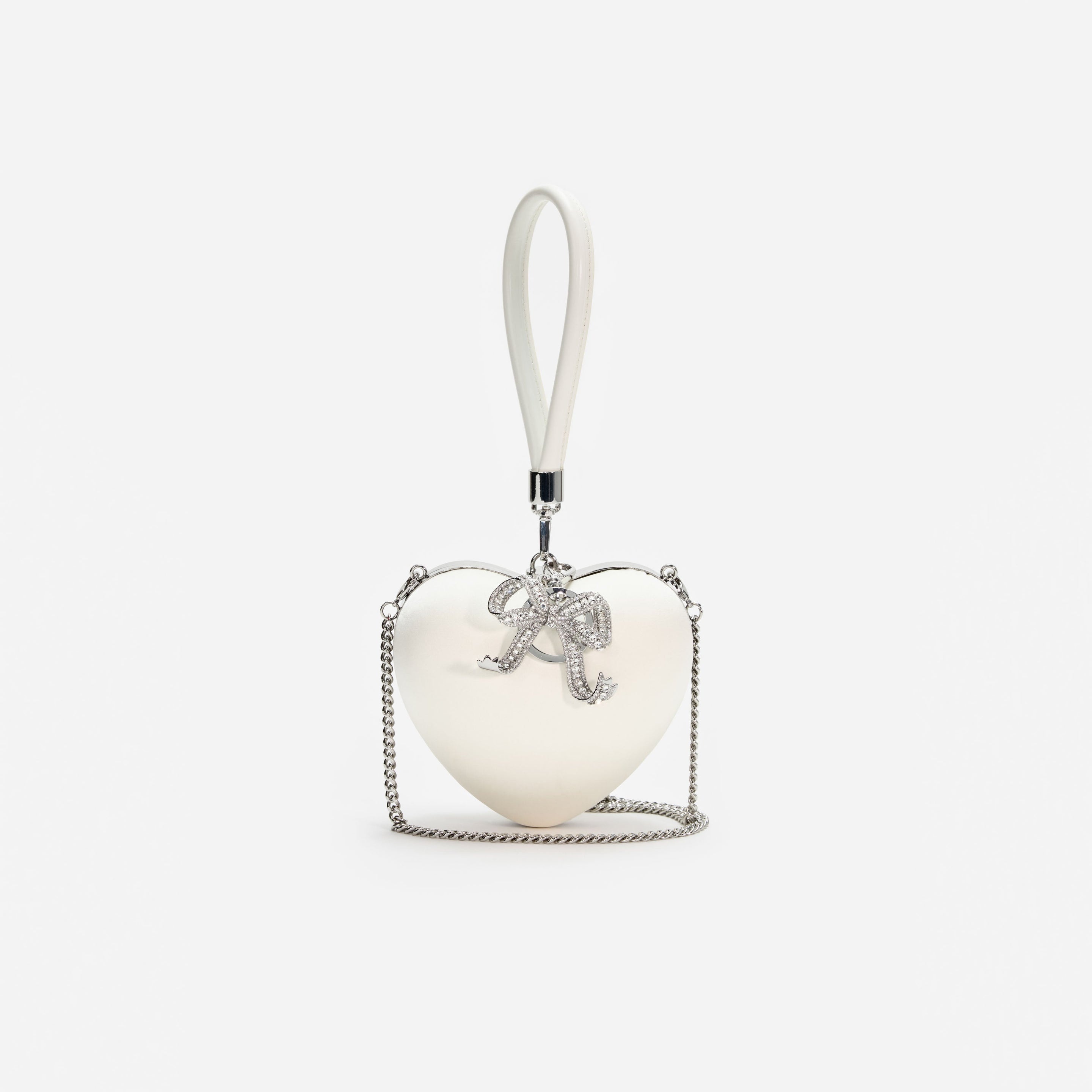 Cream Satin Top Handle Heart Clutch - 4