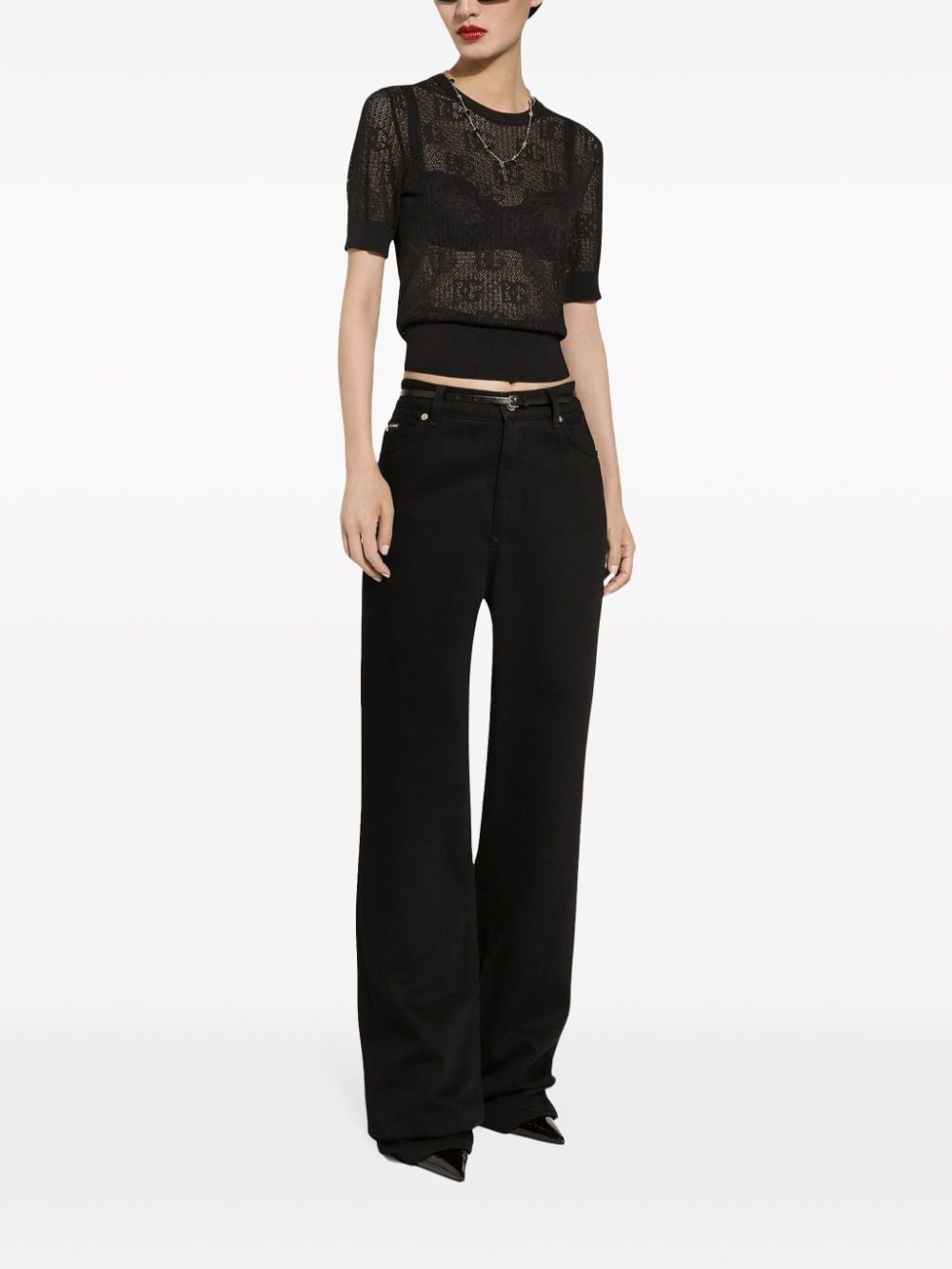monogram-jacquard round-neck top - 3