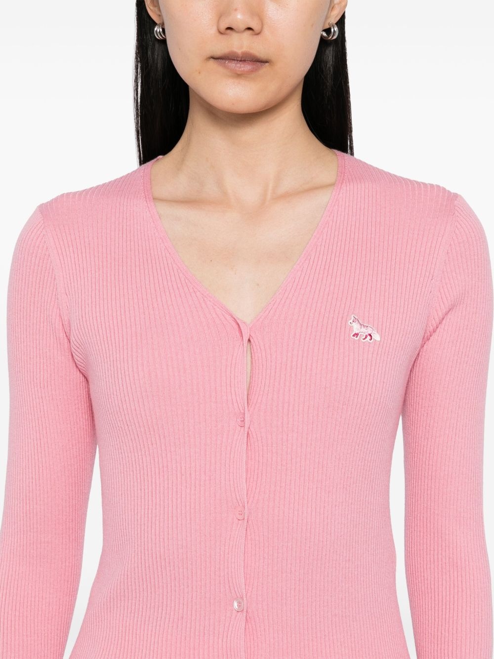 baby fox patch fine ribbed cardigan - 5