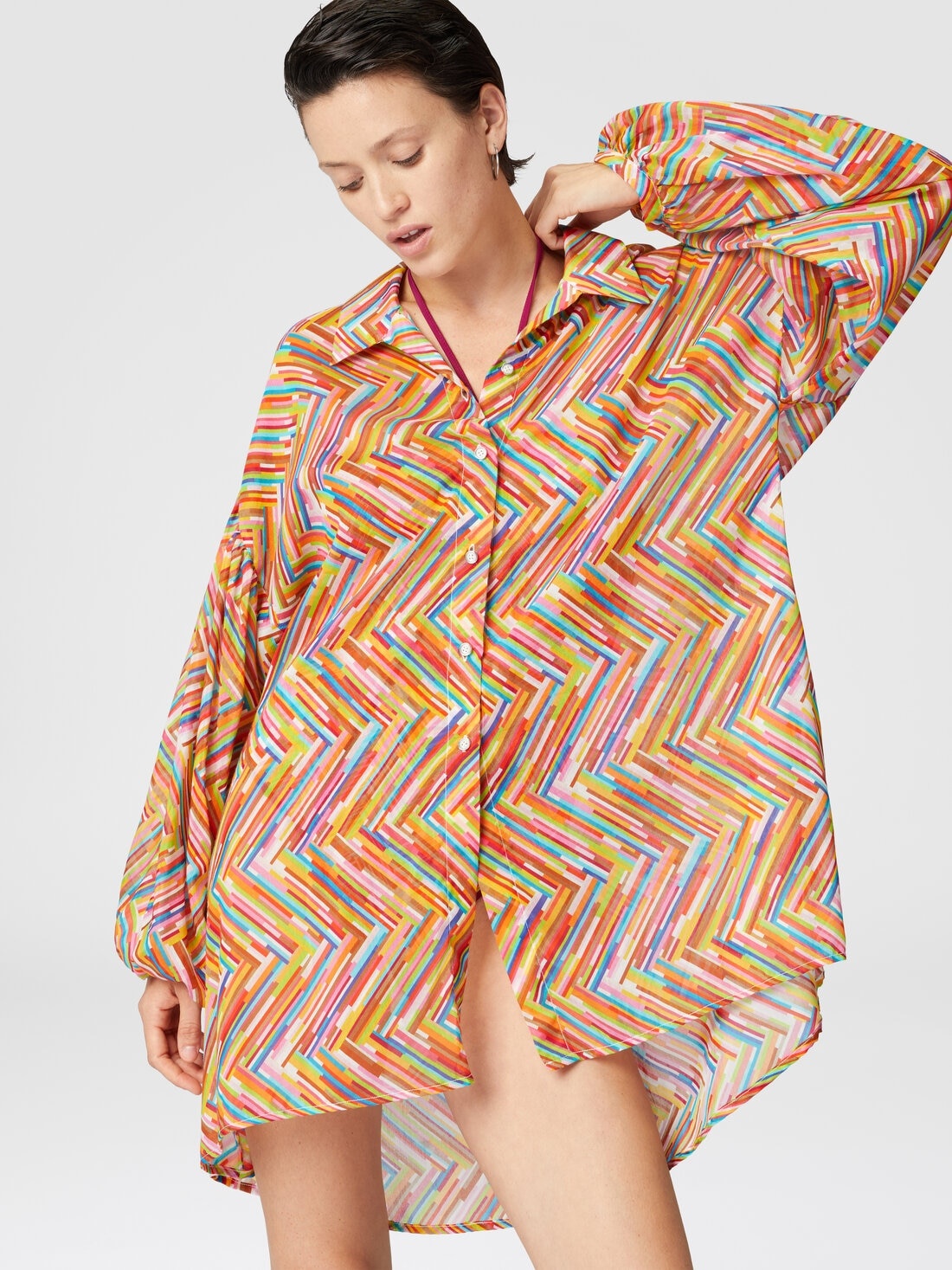 Oversized shirt in printed cotton and silk blend - 4