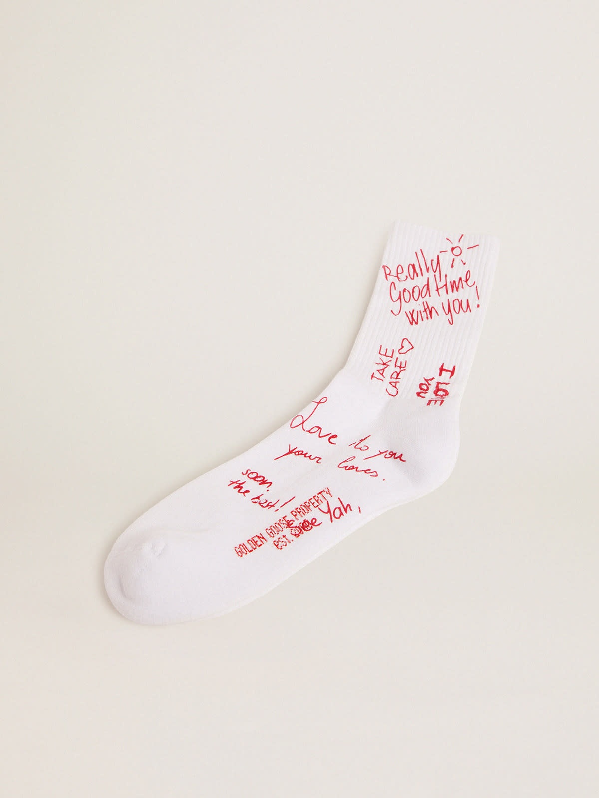 White socks with red lettering print - 1