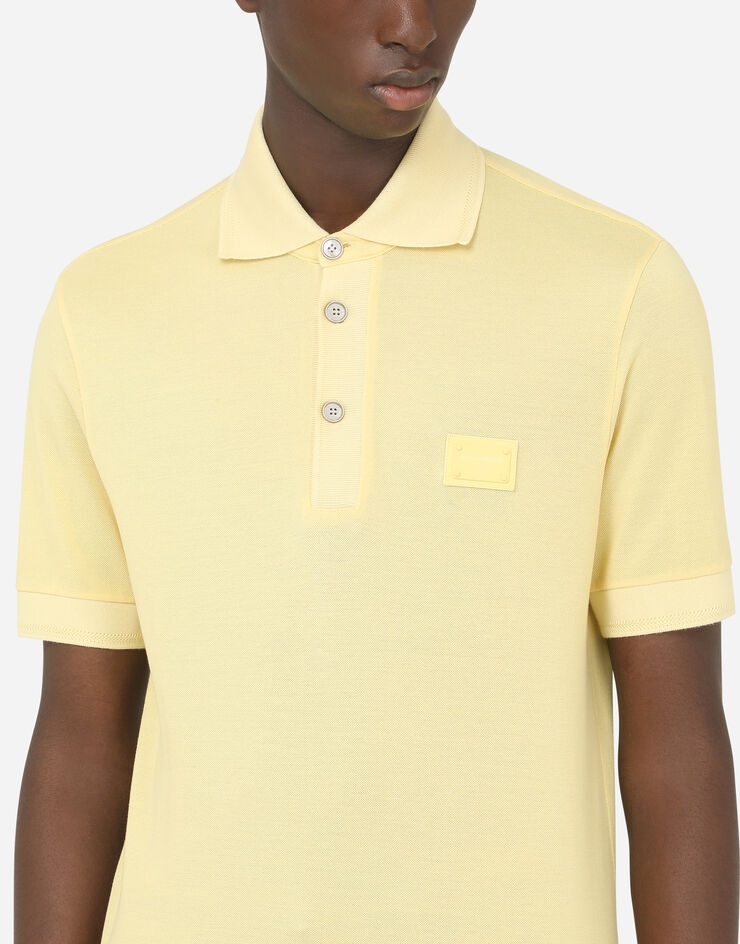 Cotton piqué polo shirt with branded plate - 4