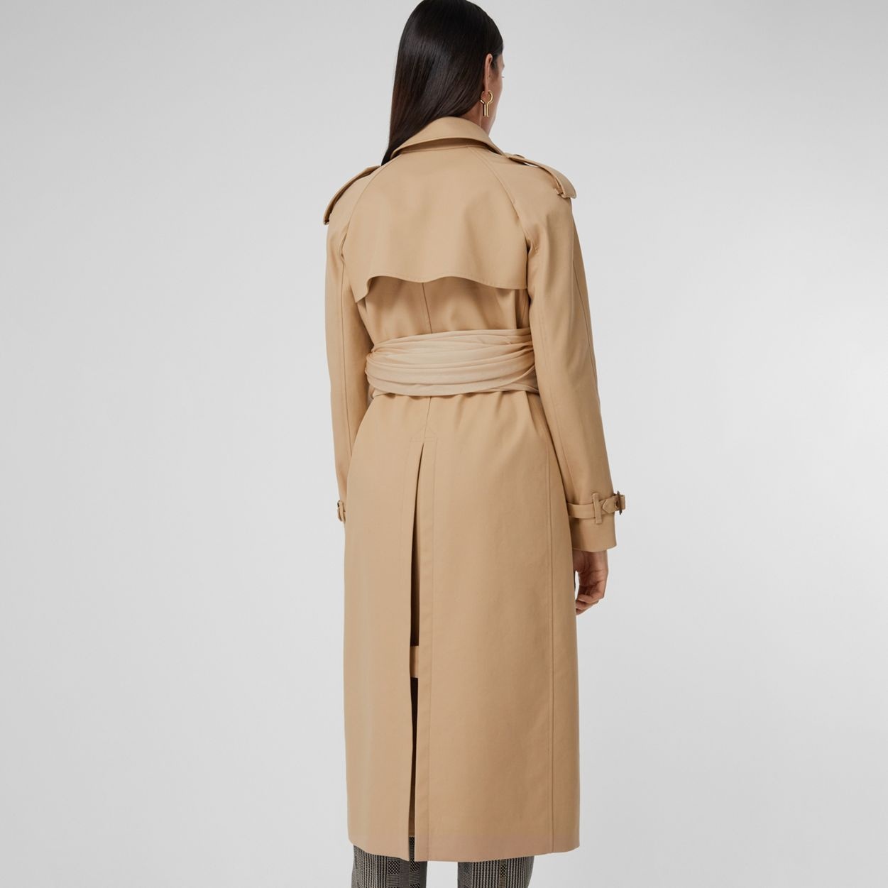 Jersey Sash Detail Cotton Gabardine Trench Coat - 3