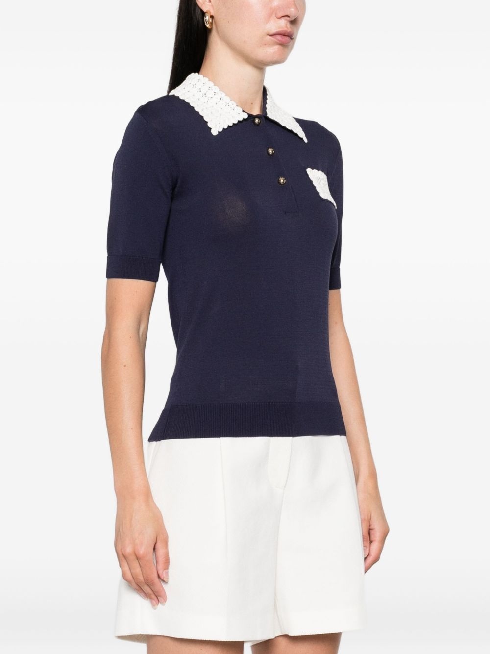 crochet-trimmed polo shirt - 3