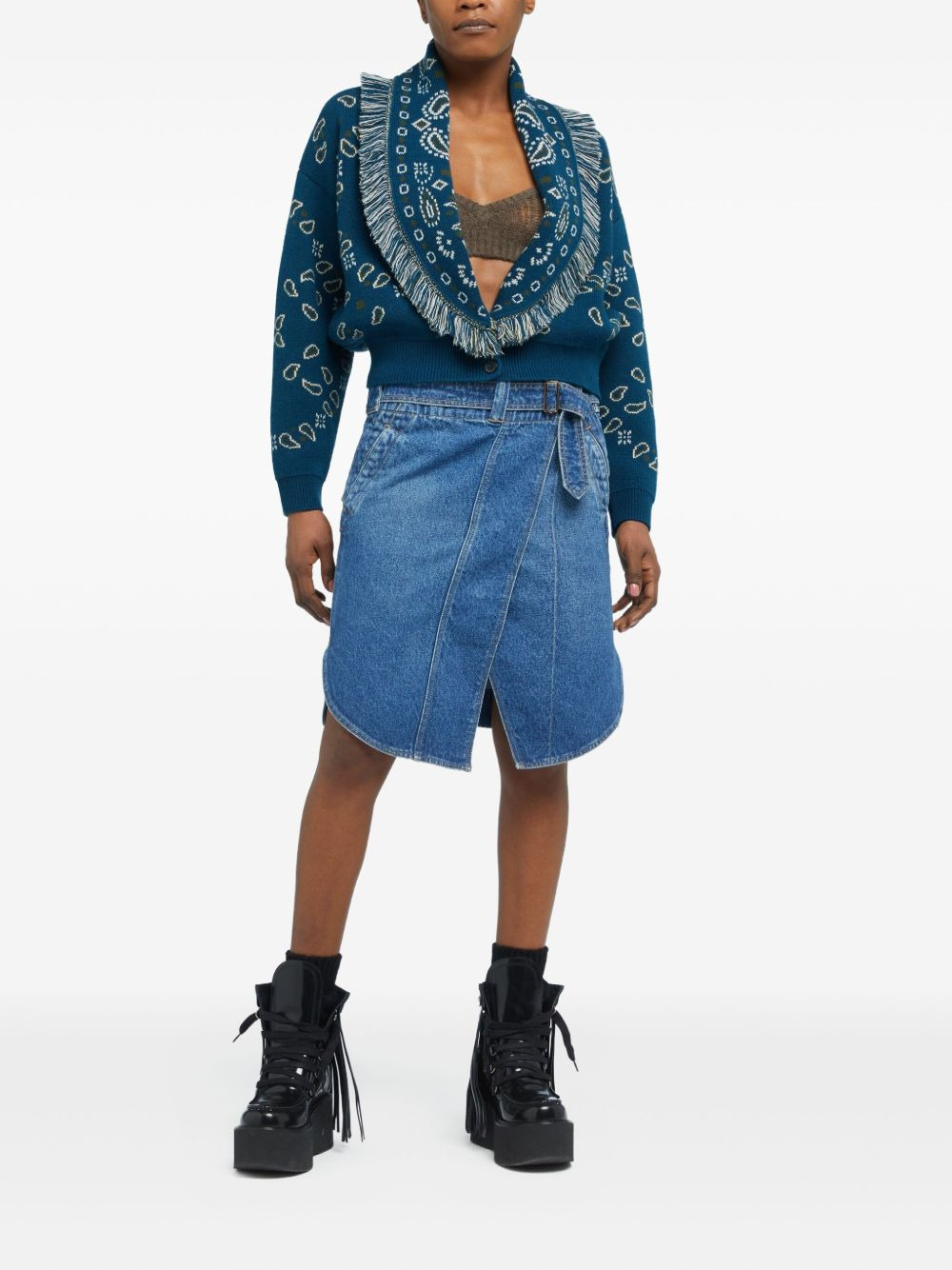 paisley-jacquard fringed cardigan - 2