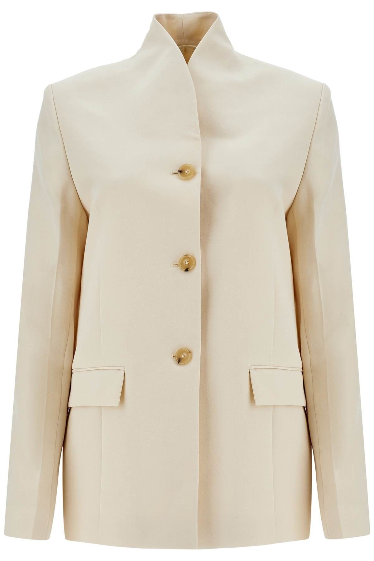 SS25【TOTEME】Beige Viscose Blazer High collar Loose Fit Totême BEIGE VISCOSE BLAZER WITH HIGH COLLAR | residenza725