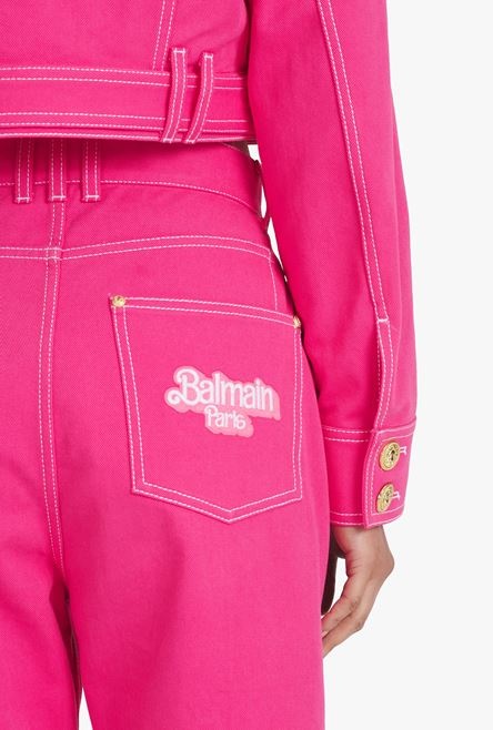 Balmain x Barbie - Pink denim cropped jacket - 8