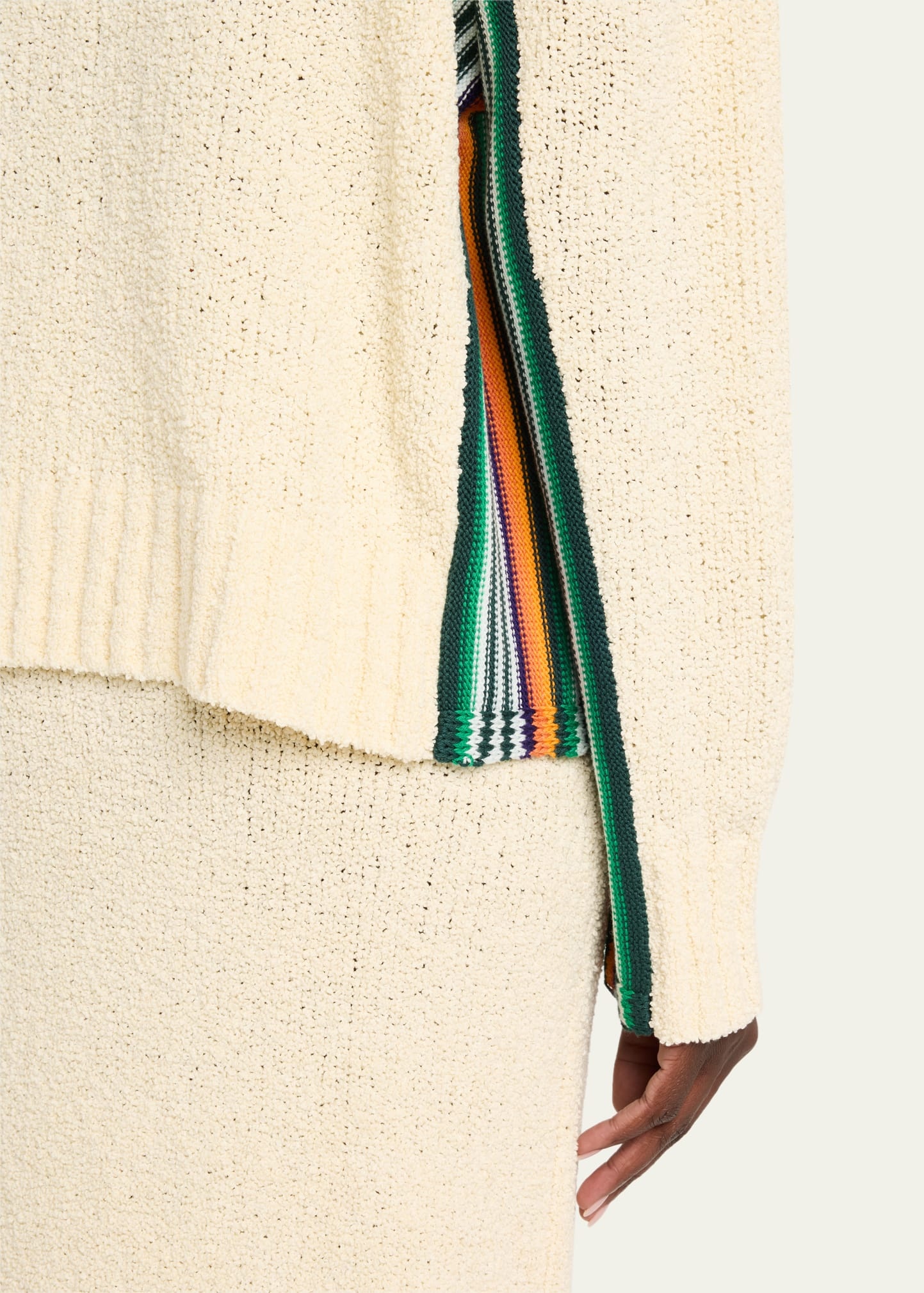 Striped-Side Boucle Knit Crewneck Sweater - 5