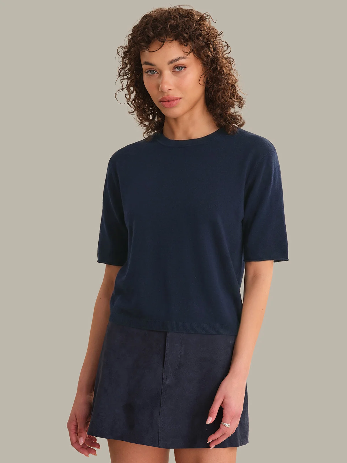 Colette Solid Crew Neck Boxy Tee - 1
