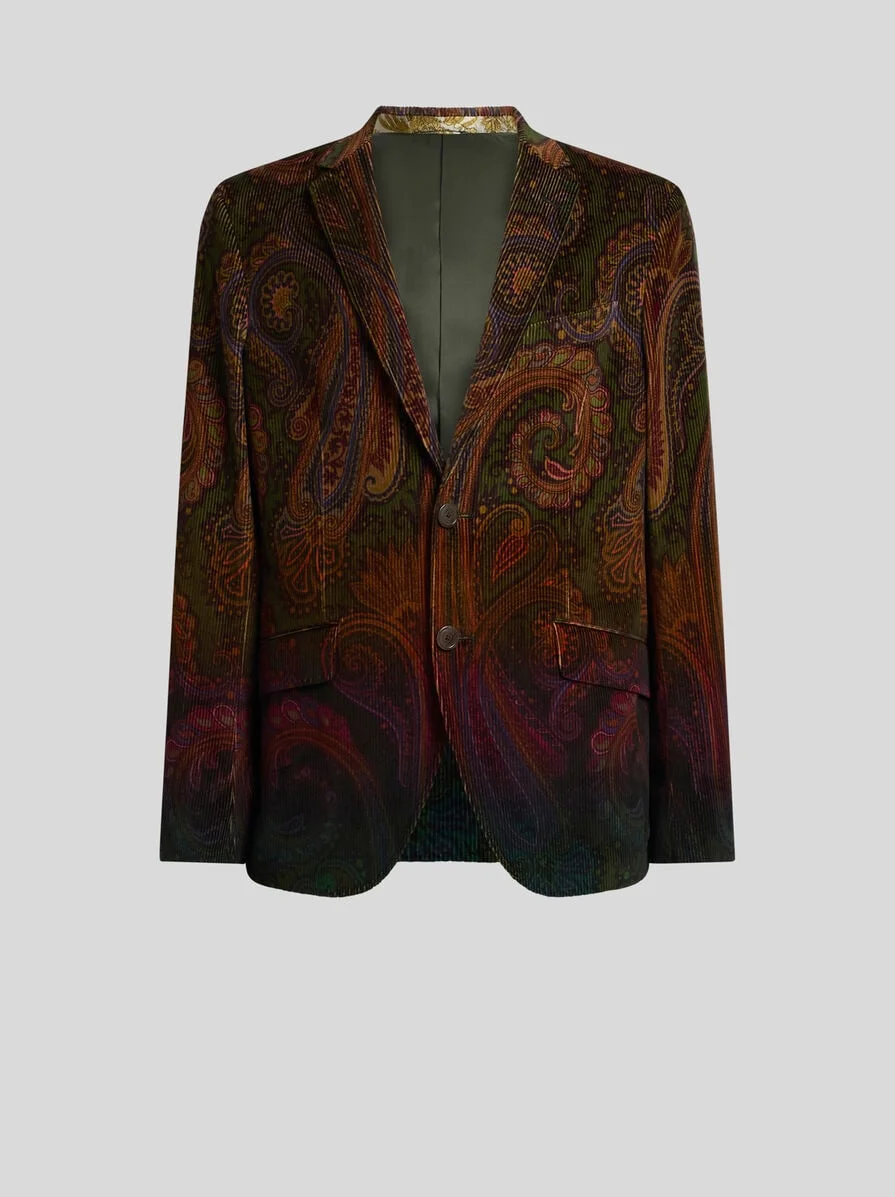 SINGLE-BREASTED COTTON CORDUROY JACKET WITH PLACED DEGRADÉ PAISLEY PRINT - 1