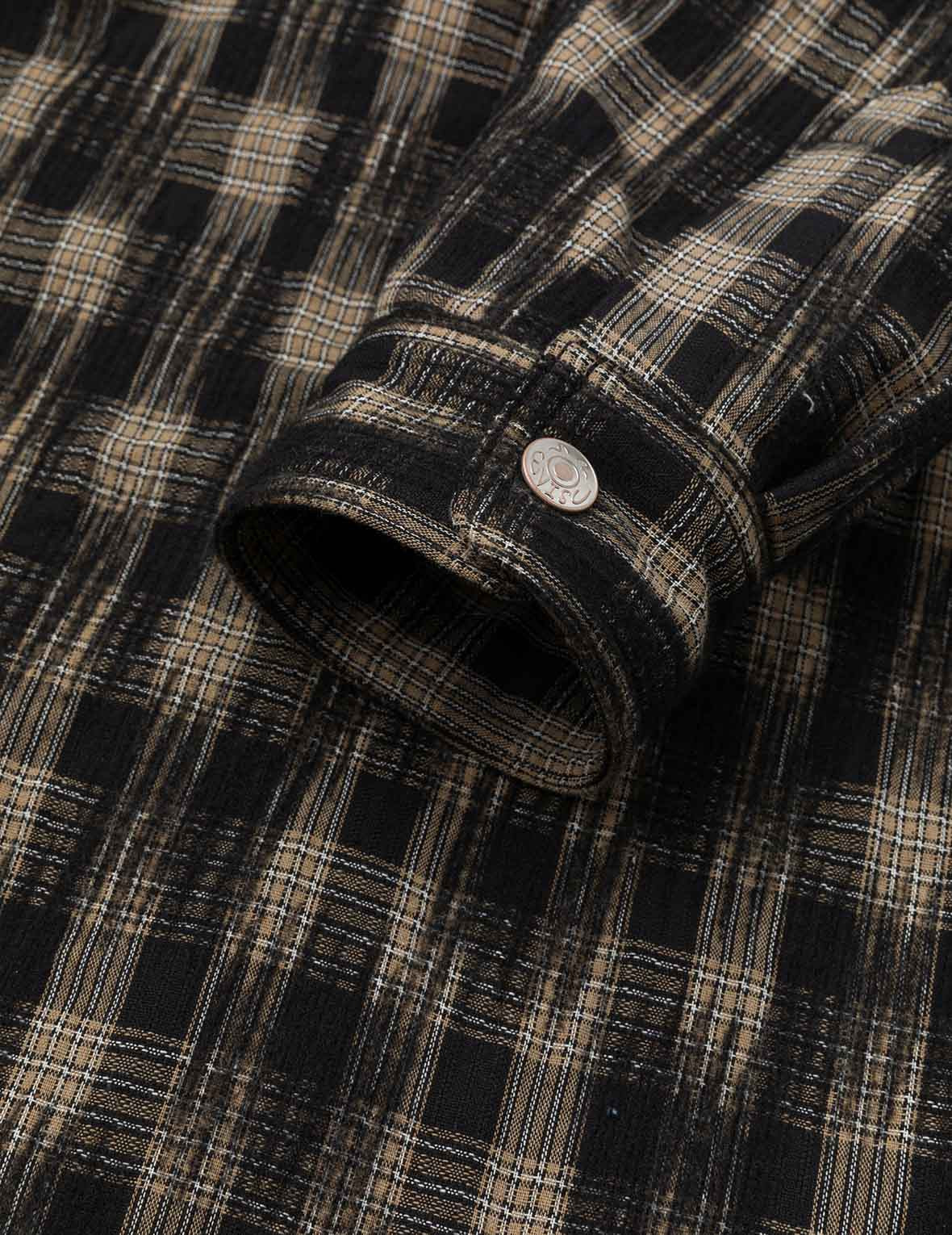 Seagull Embroidery Relax Fit Hooded Checked Shirt Jacket - 13