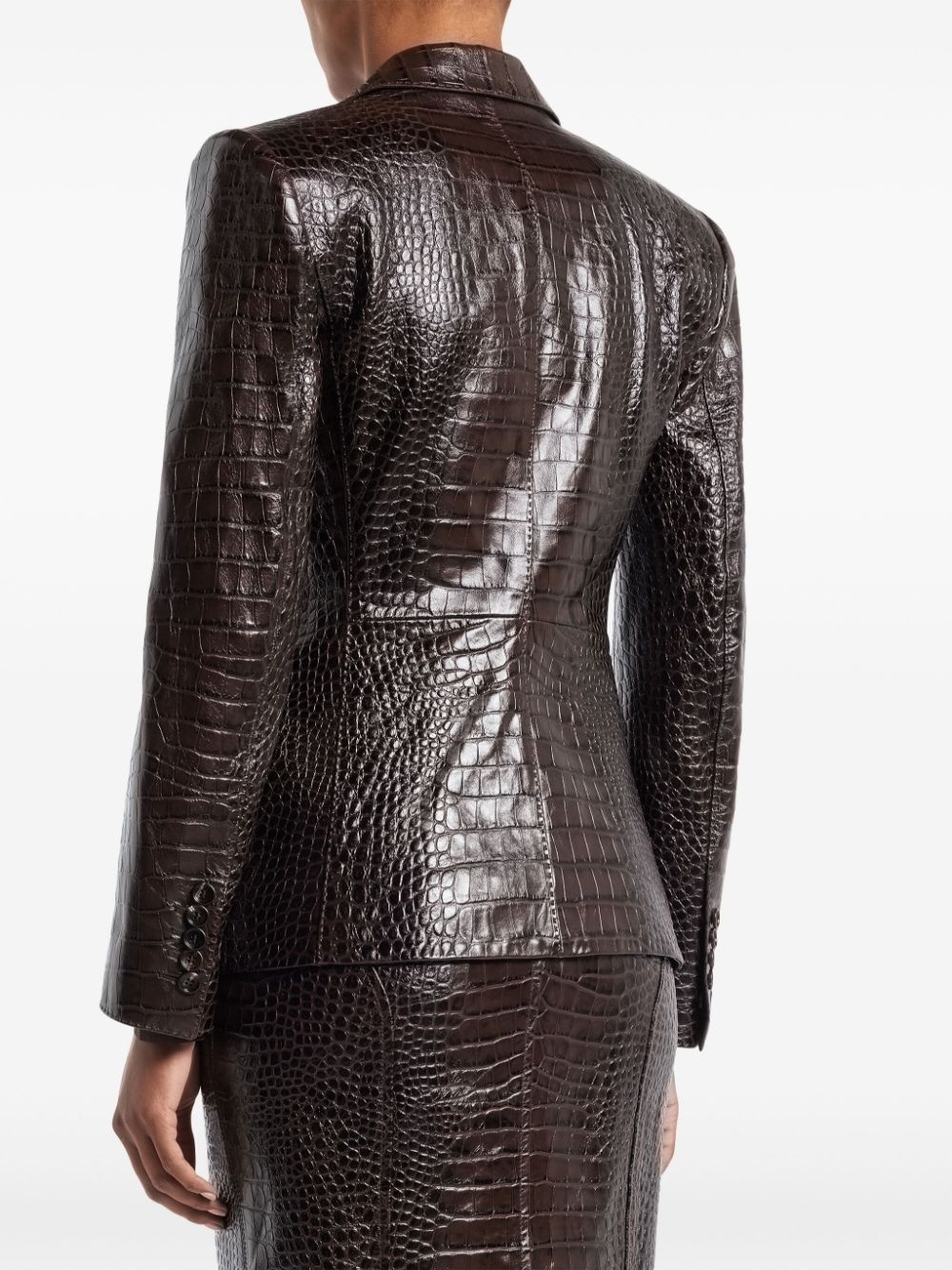 snakeskin-effect leather blazer - 4