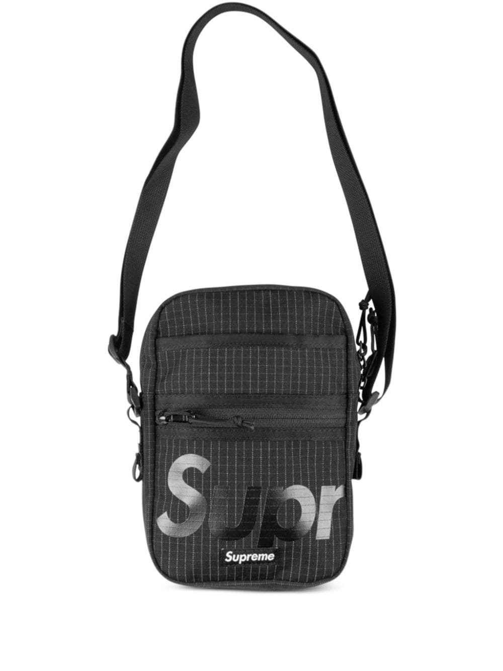 logo-print grid-pattern shoulder bag - 1