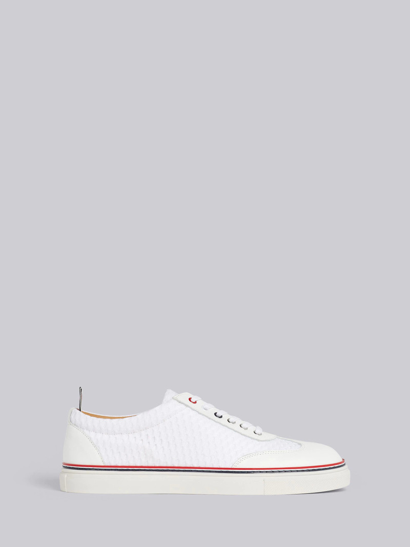 White Heavy Athletic Mesh Stripe Rubber Cupsole Low Top Trainer 1