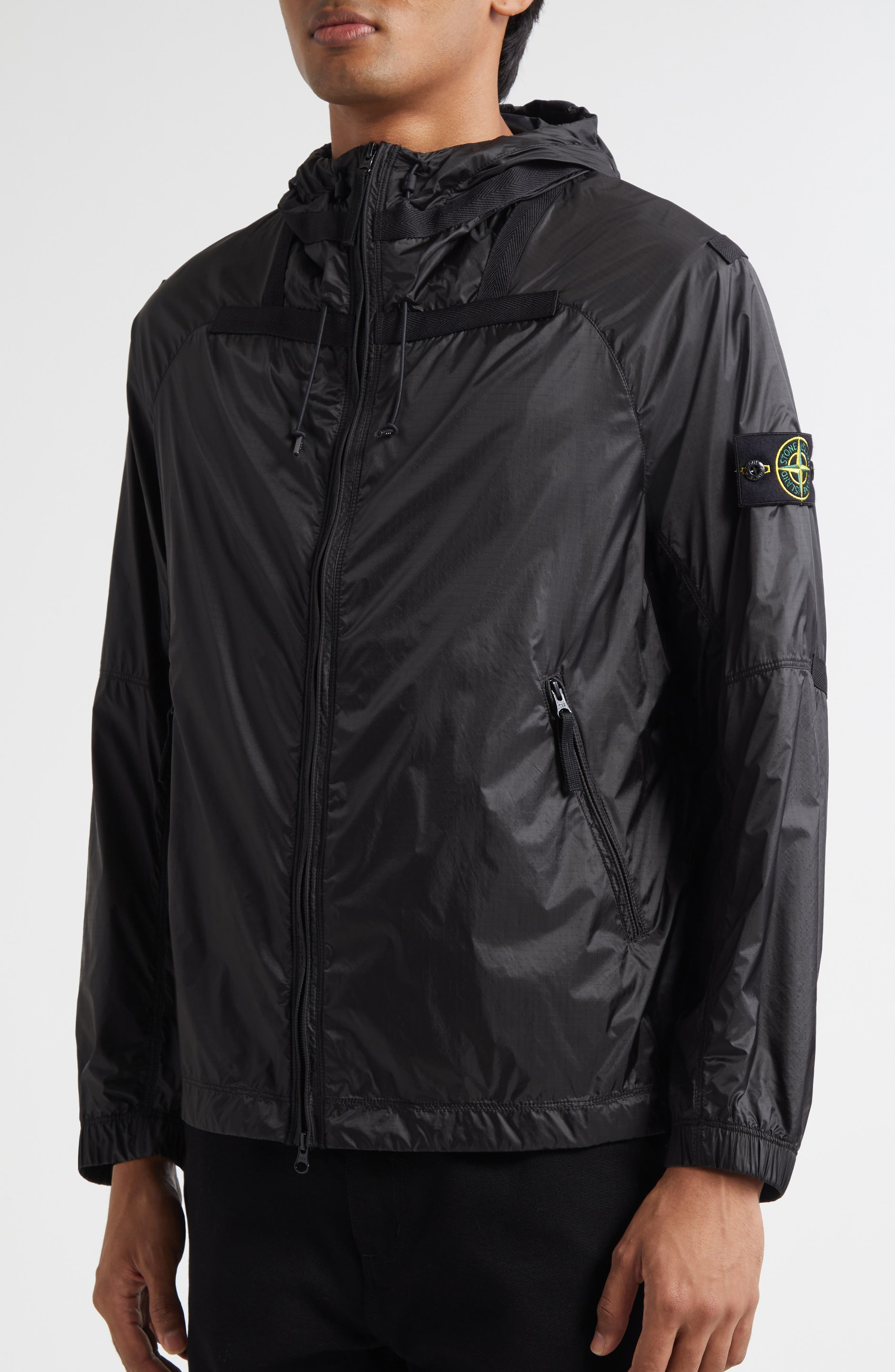 Stone Island Hooded Nylon Windbreaker in V0062 Lead Grey at Nordstrom - 4