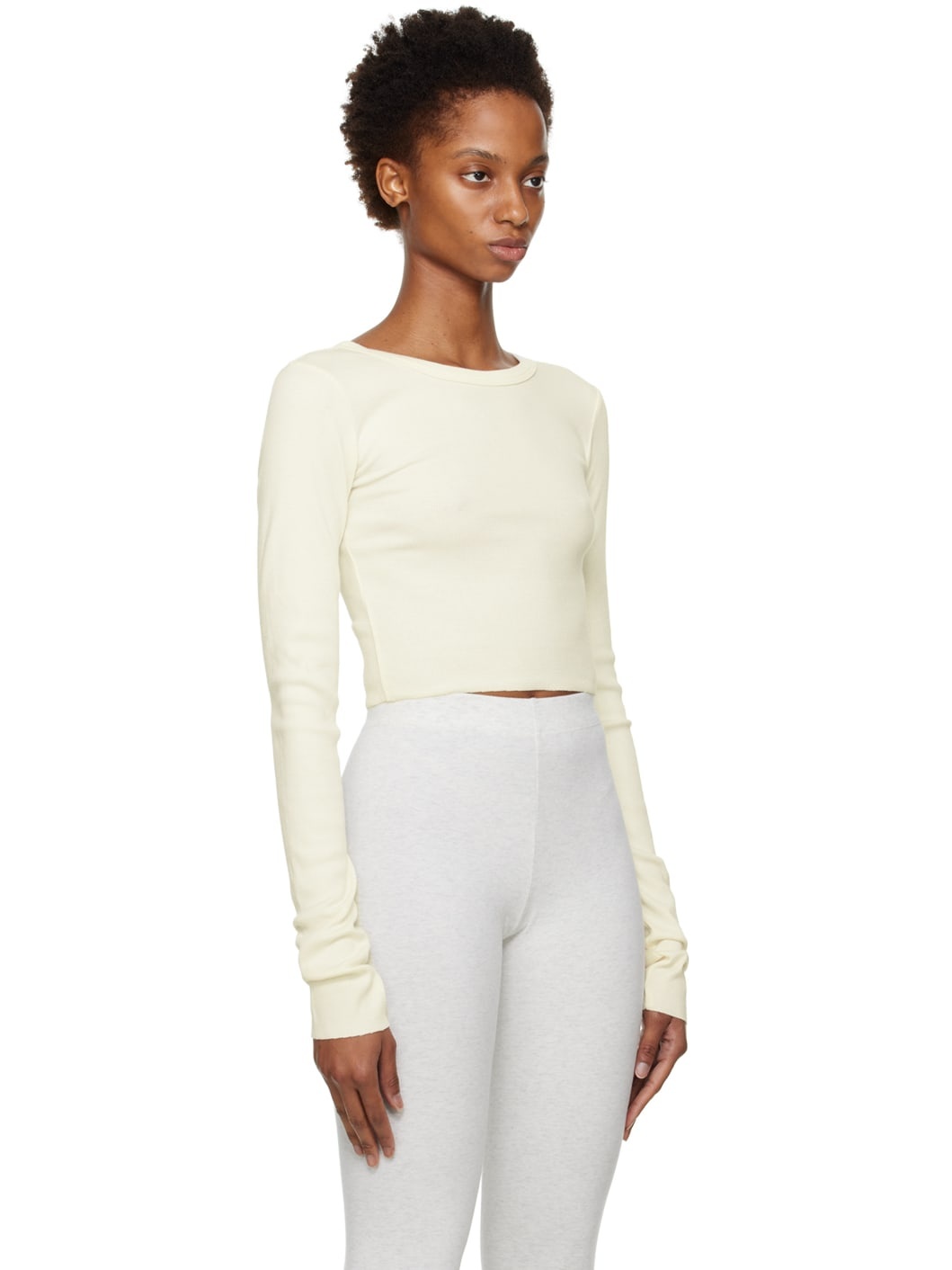Off-White Cropped Long Sleeve T-Shirt - 2