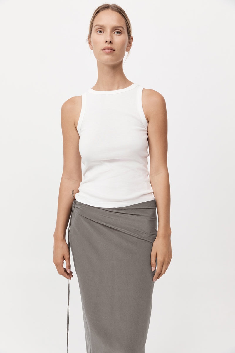Silk Wrap Tie Skirt - Slate - 3