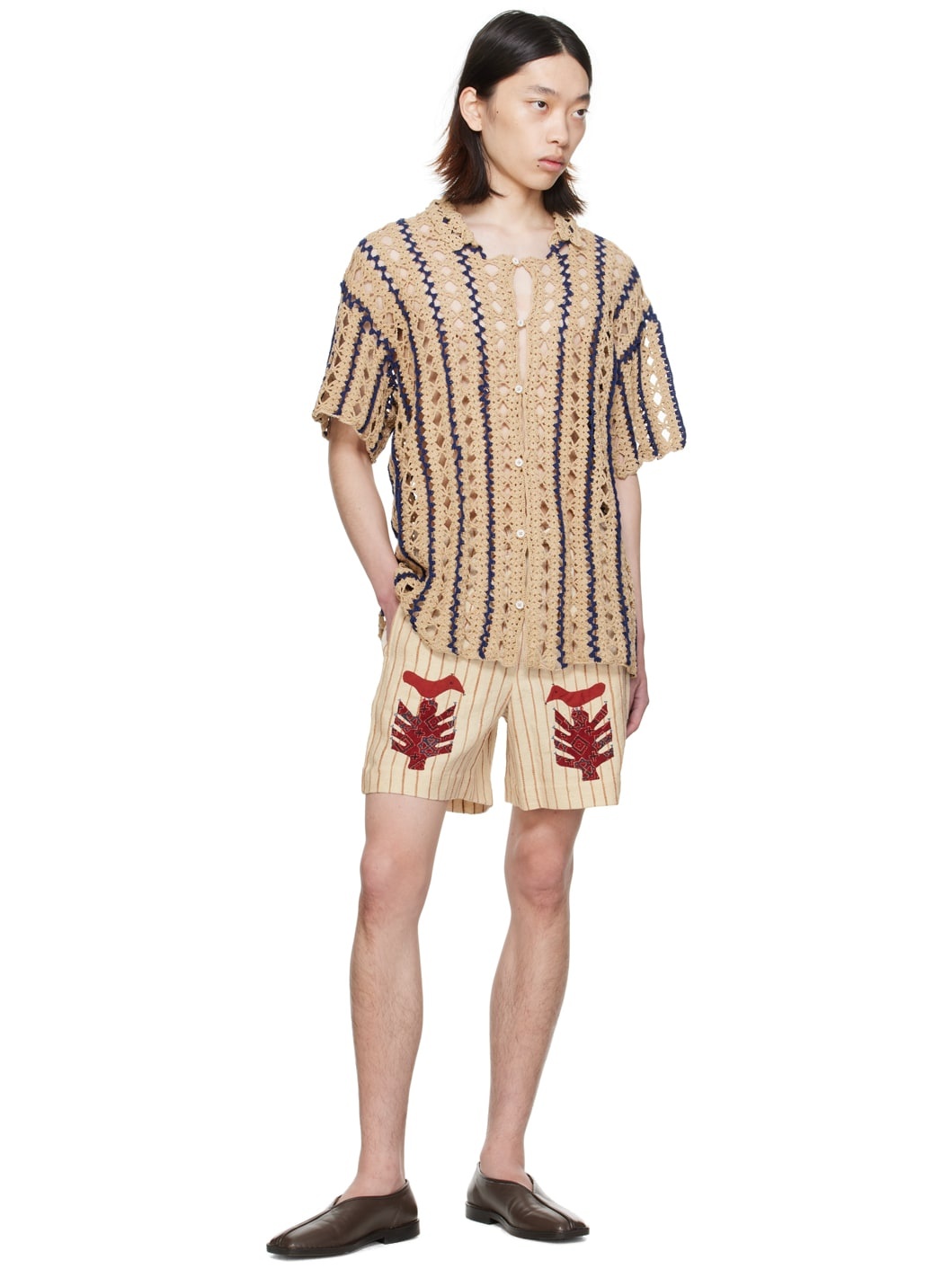 Beige & Navy Striped Shirt - 4