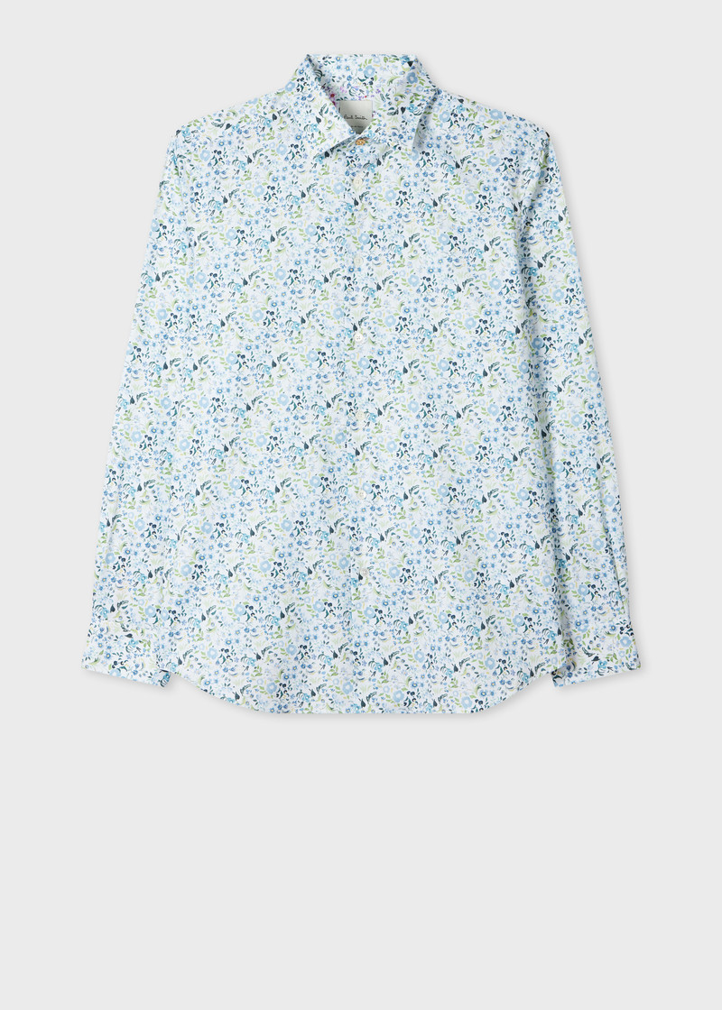 Tailored-Fit Blue 'Watercolour Blossom' Print Shirt 1