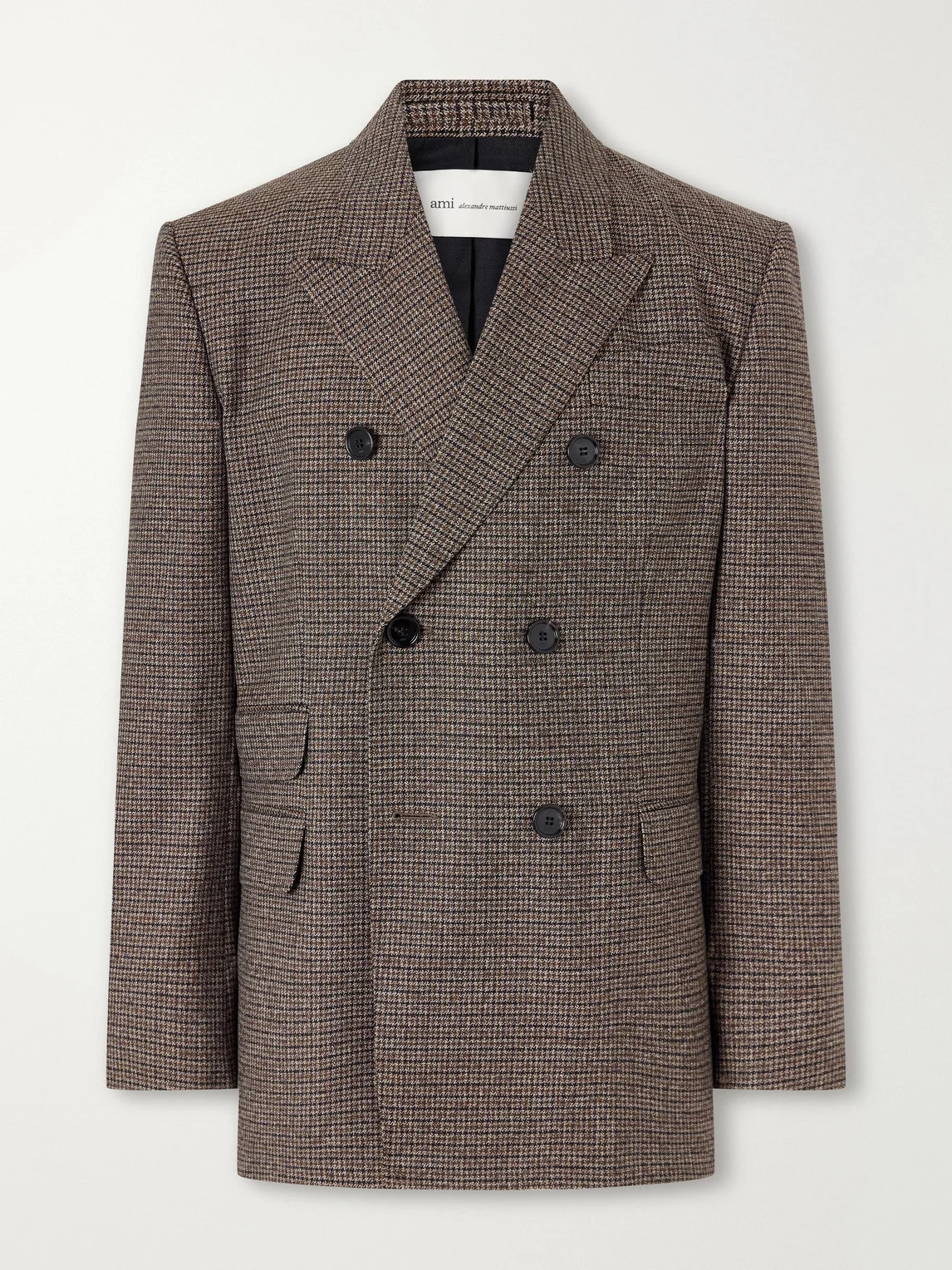 Double-Breasted Houndstooth Virgin Wool Blazer - 1