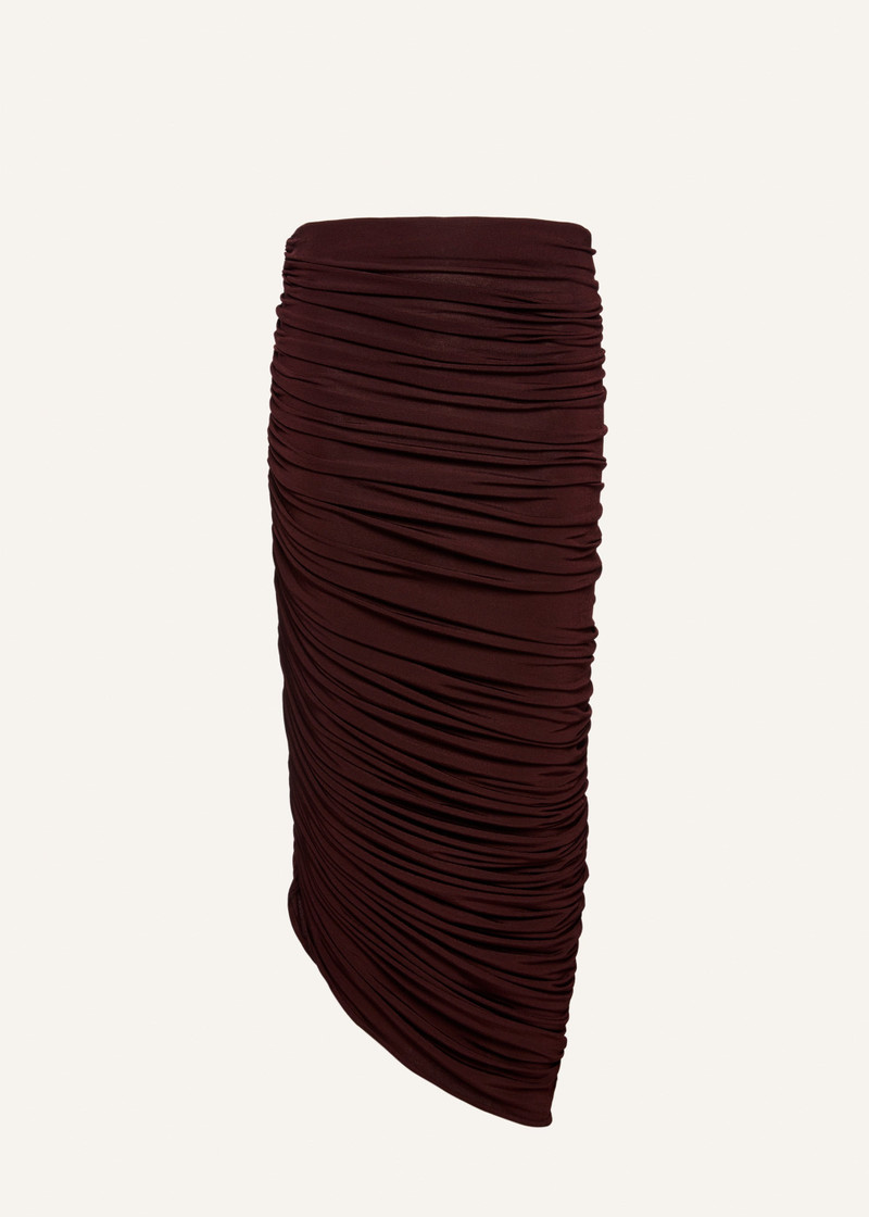 Asymmetrical draped midi skirt in bordeaux - 1