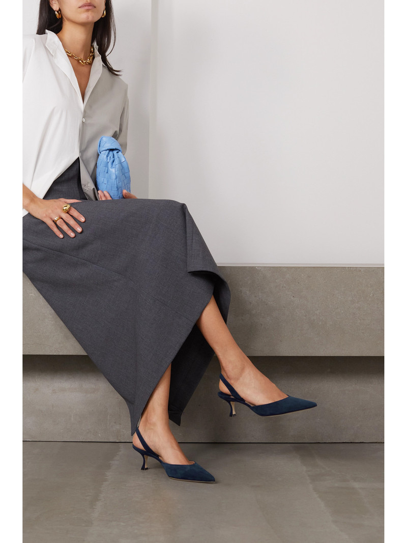 Manolo Blahnik Carolyne 50 Suede Slingback Pumps outlook