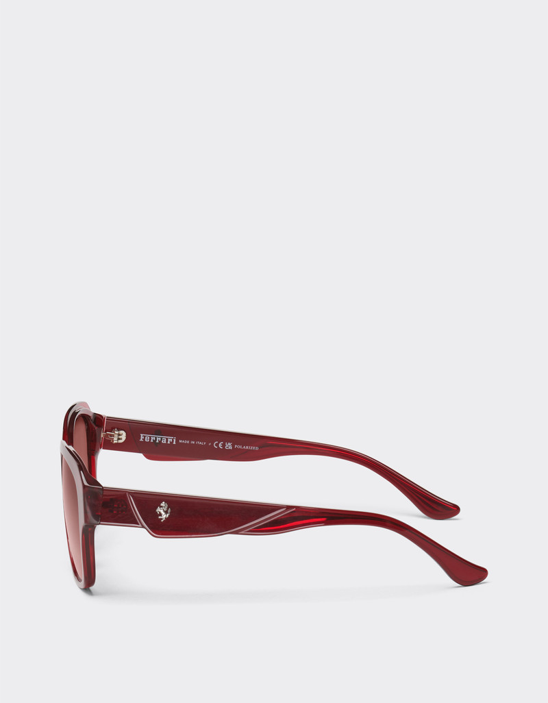 Ferrari sunglasses in transparent burgundy acetate with polarised purple lenses 5