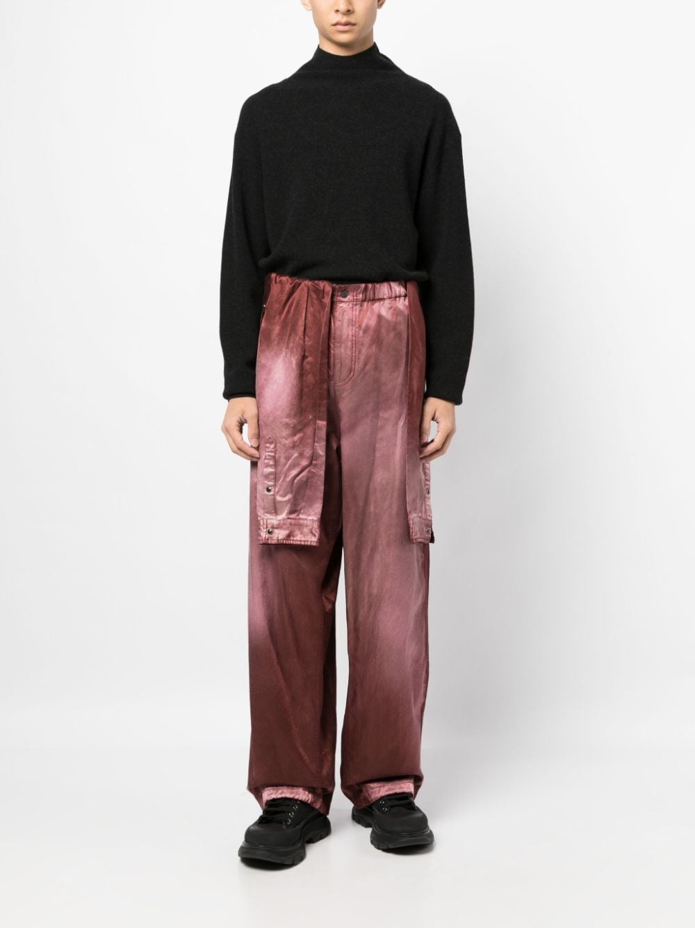 layered-design brushed-effect trousers - 2
