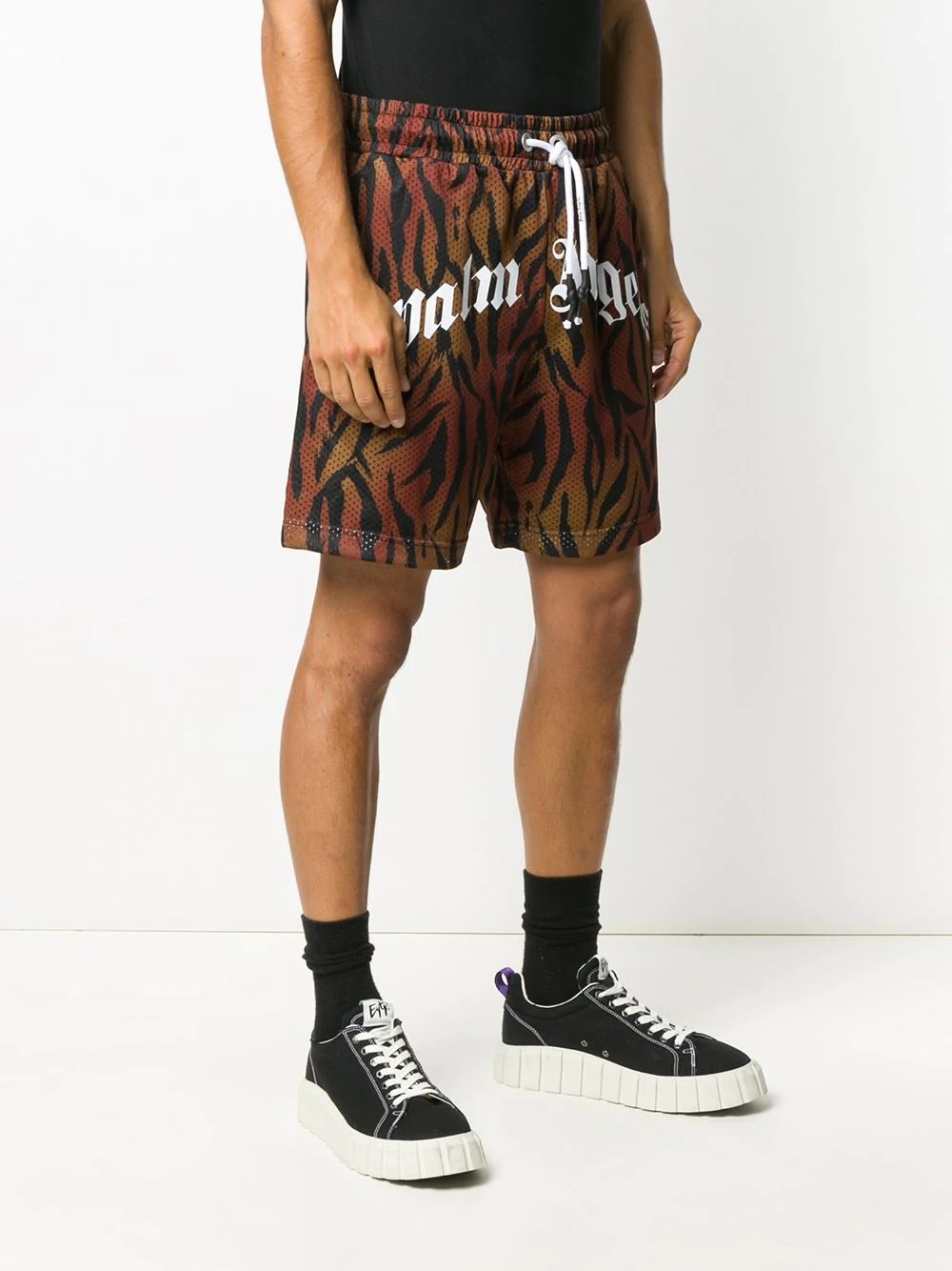 tiger-print mesh track shorts - 3