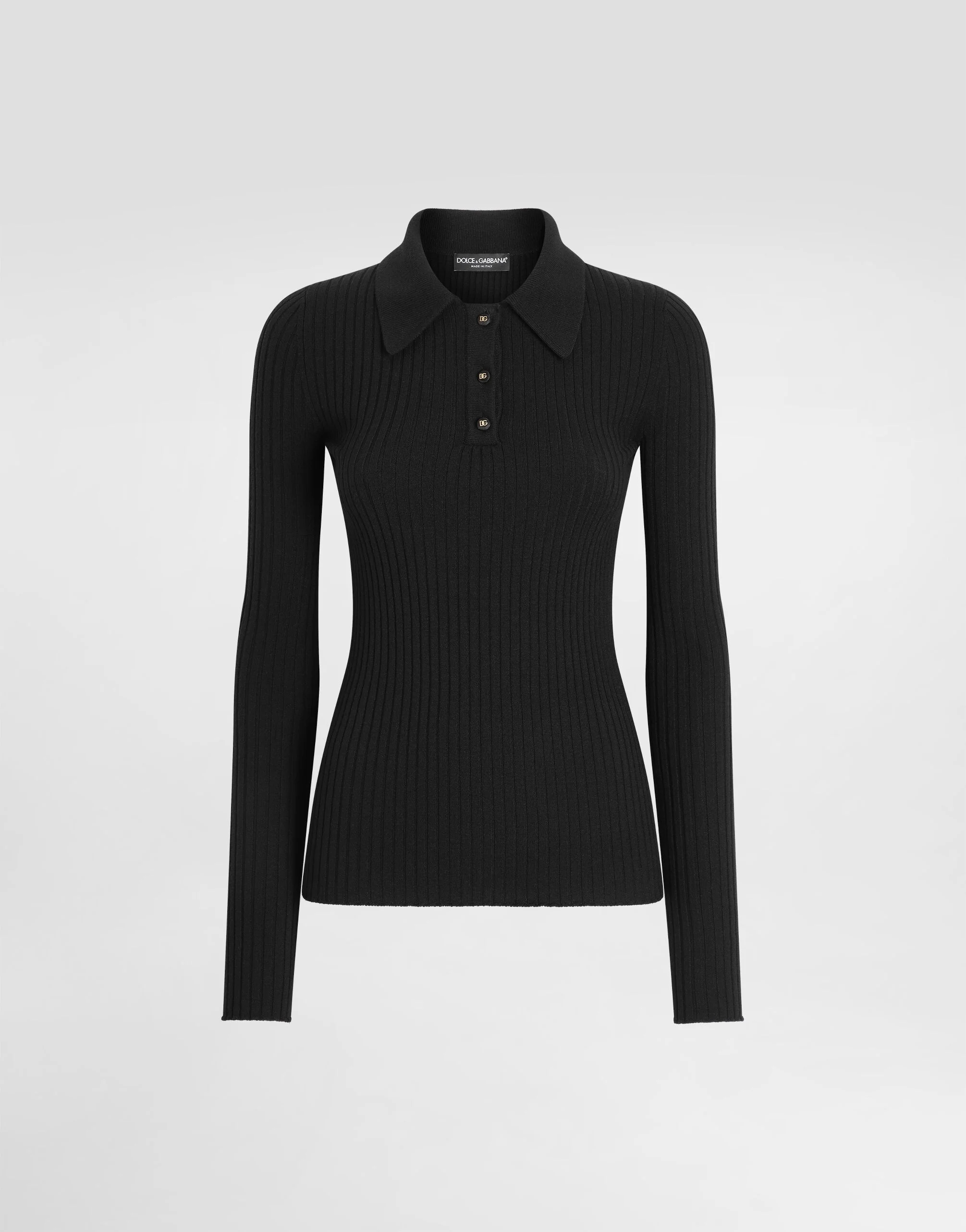 Ribbed wool polo-style sweater - 1