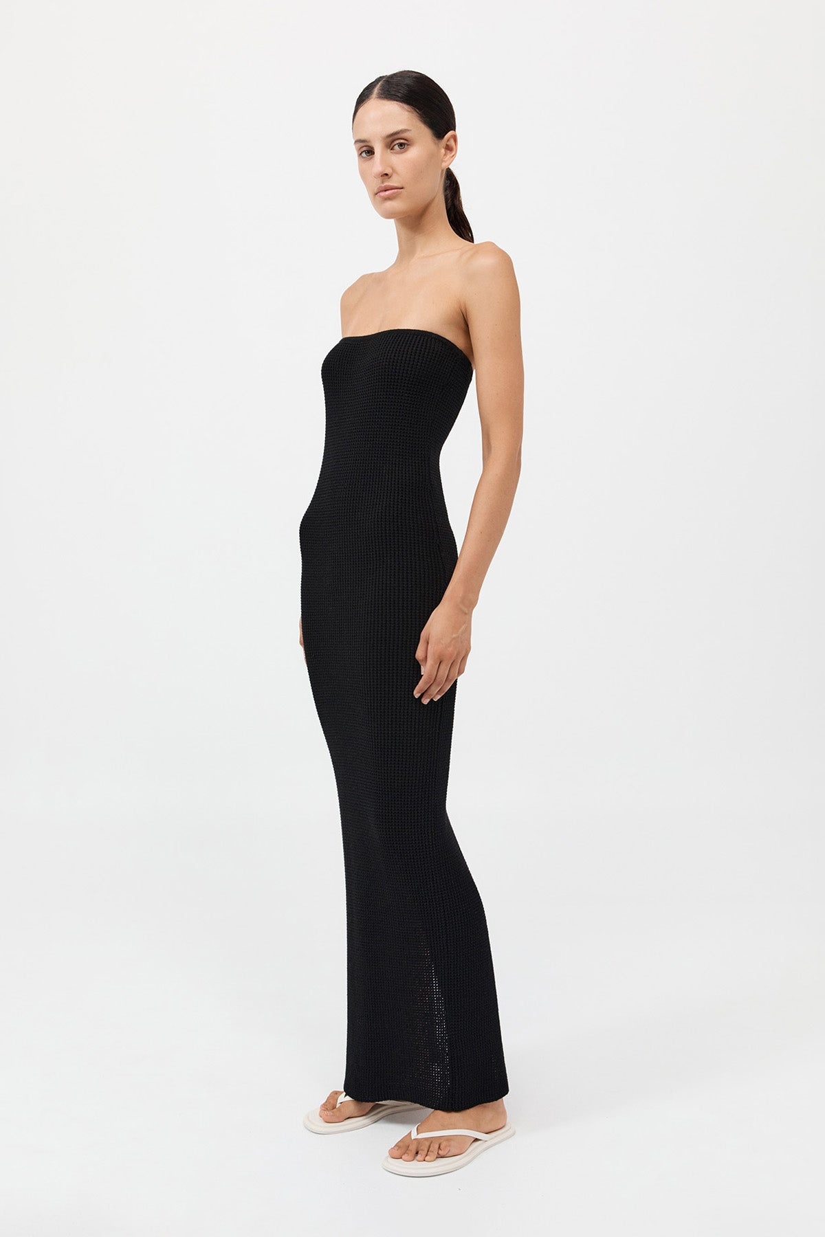 Textured Knit Column Dress - Black - 3