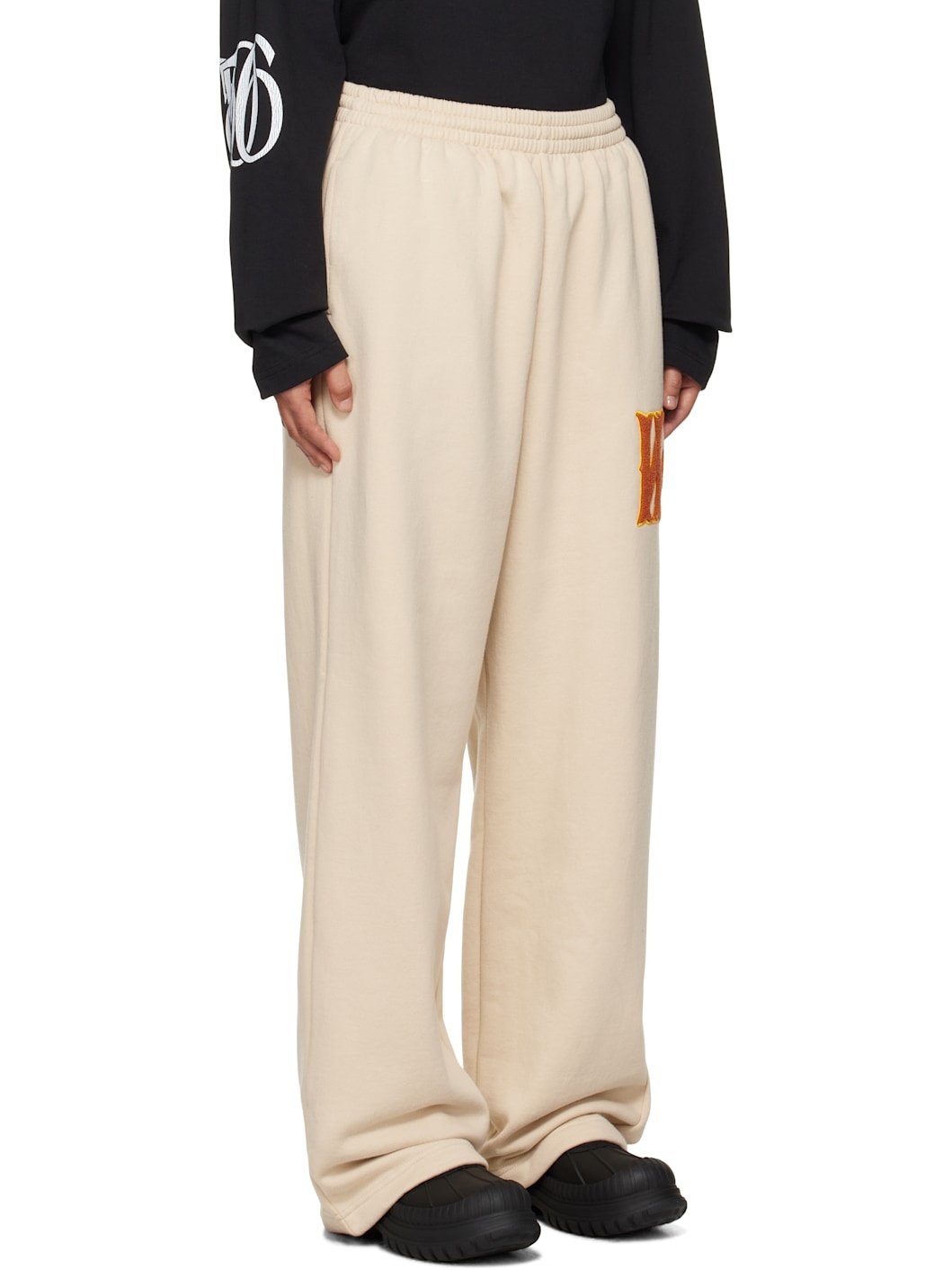 Beige Bouclé Letter Logo Wide Lounge Pants - 2