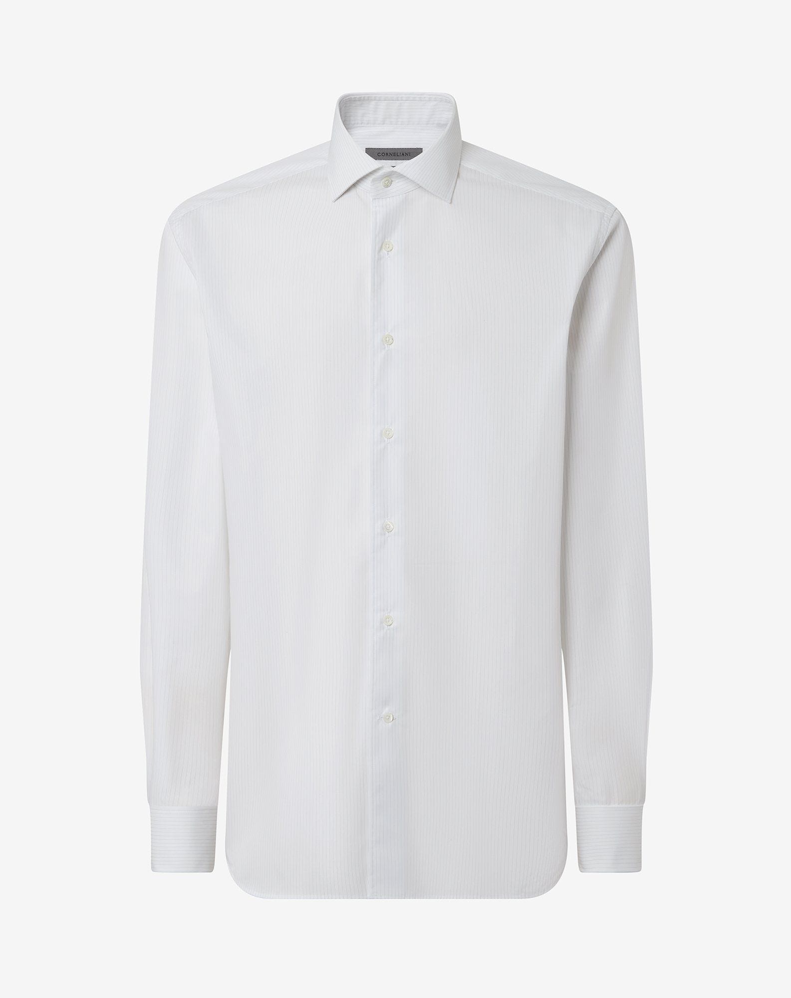 Cotton twill shirt with light blue and white stripes - 1