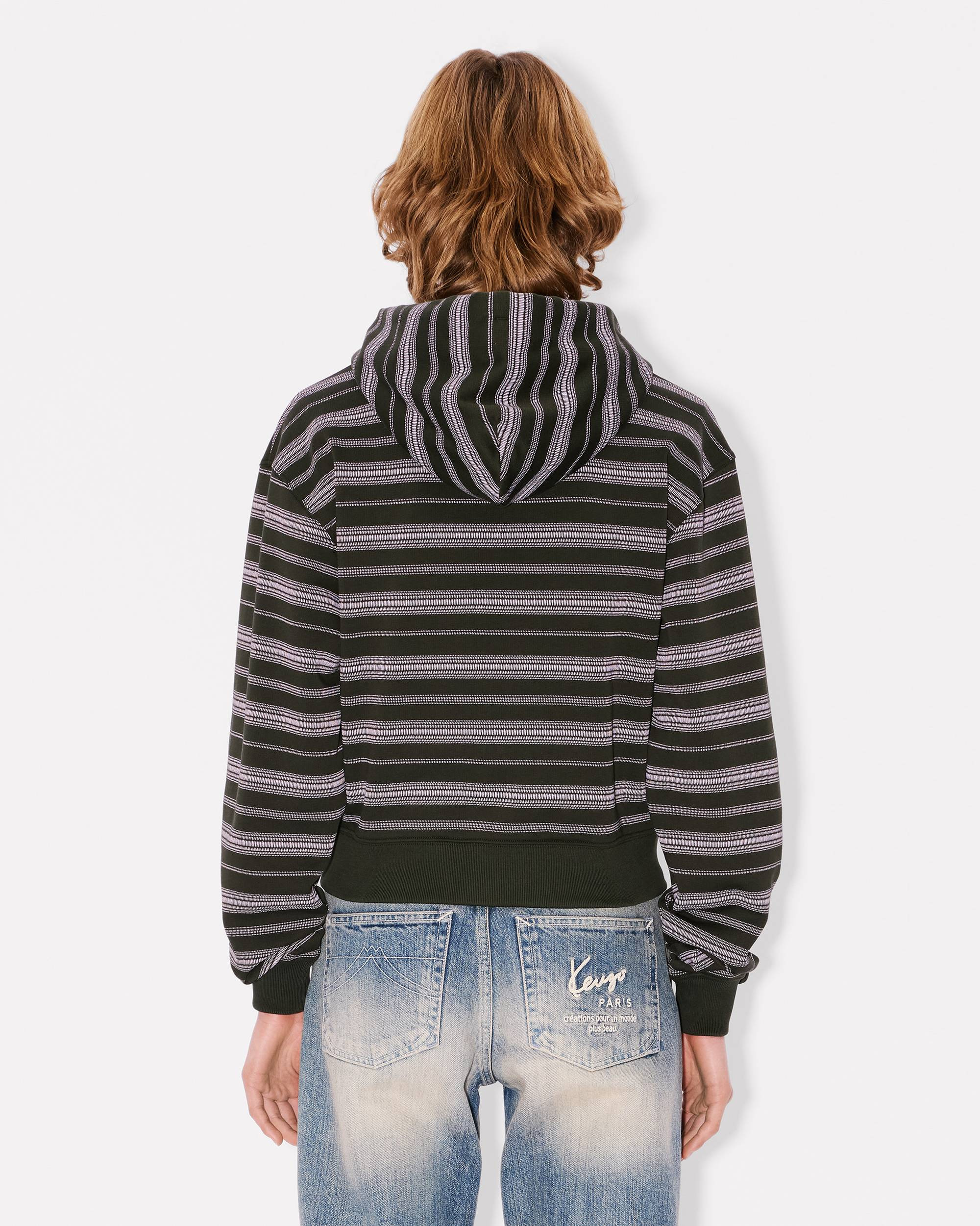 'Boke Flower' stripes short zip-up hoodie in cotton - 4