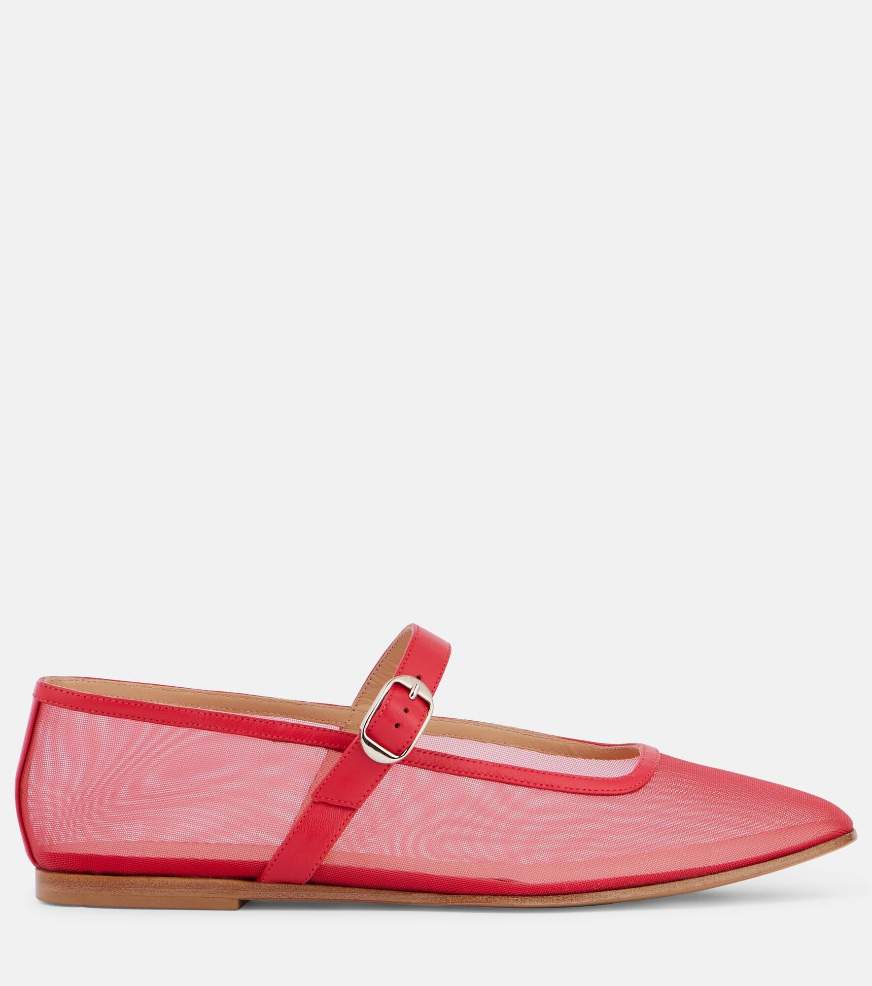 Leather-trimmed mesh Mary Jane flats - 4