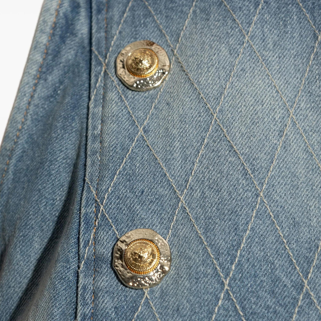 Button Flare Light Blue Denim Dress - 3