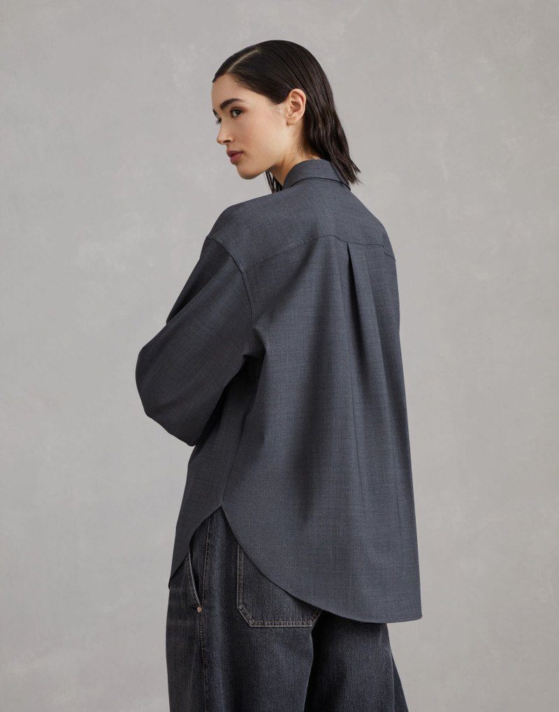 Brunello Cucinelli Tropical luxury wool shirt with shiny collar detail outlook