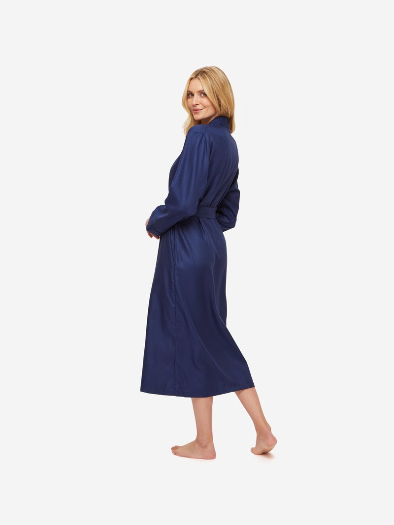 Women's Long Dressing Gown Lombard 6 Cotton Jacquard Navy - 4
