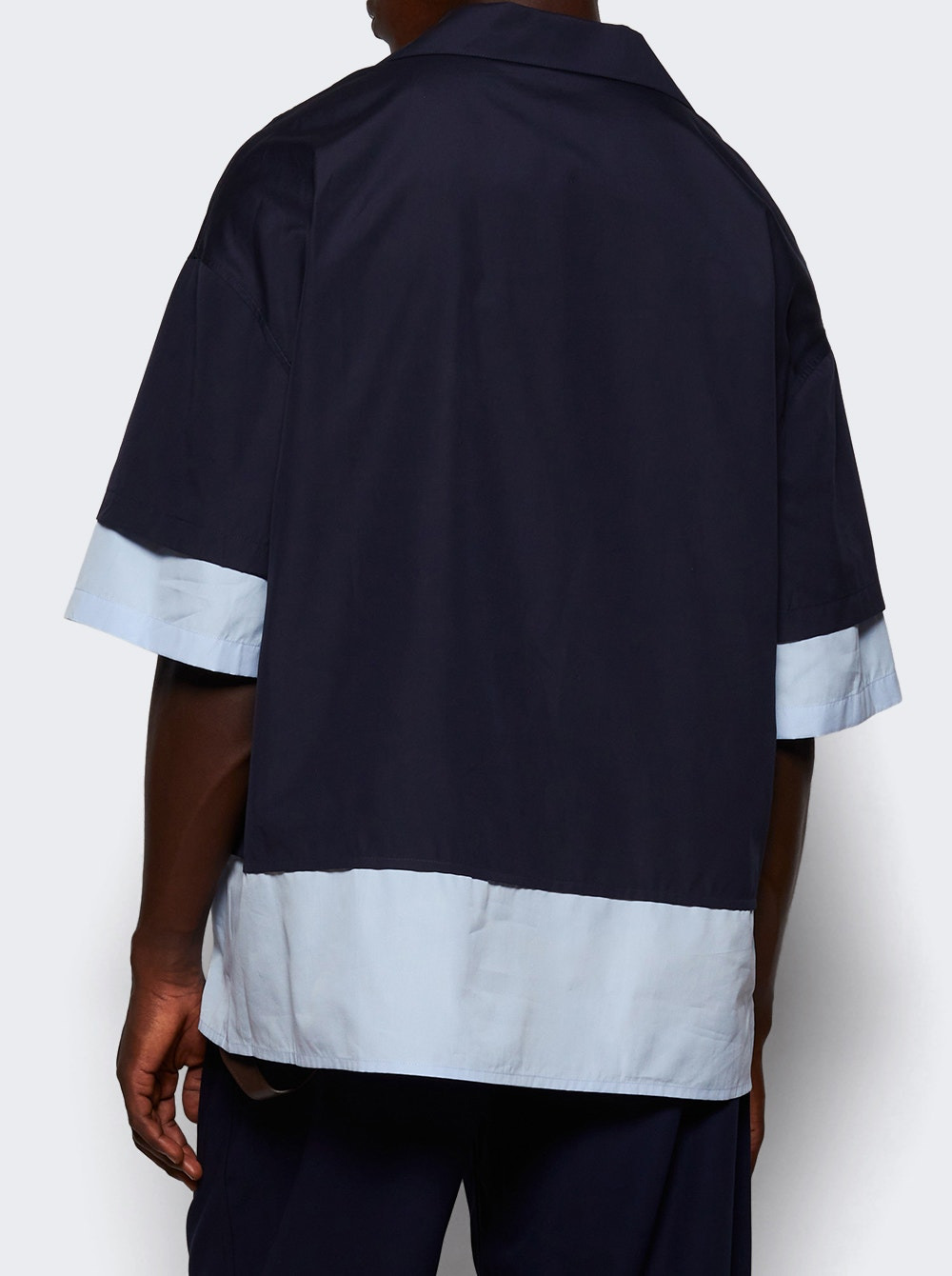 Short Sleeve Cotton Shirt Dark Navy And Light Blue - 4